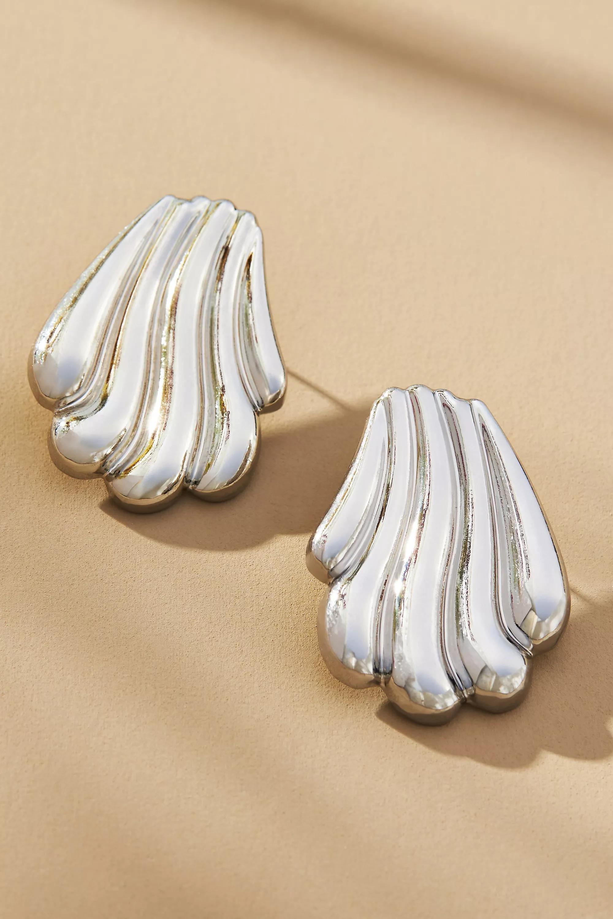 Serefina Vintage Clamshell Stud Earrings, Silver, A501_0007, large image number 0