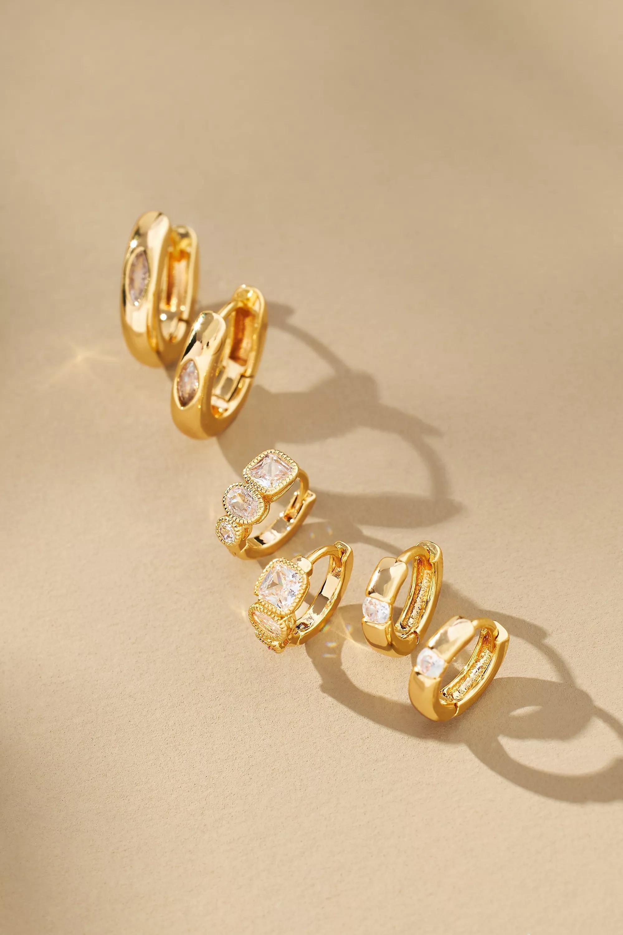 Gatsby Huggie Earrings, Set Of 3, Gold, A501_0070, large image number 0