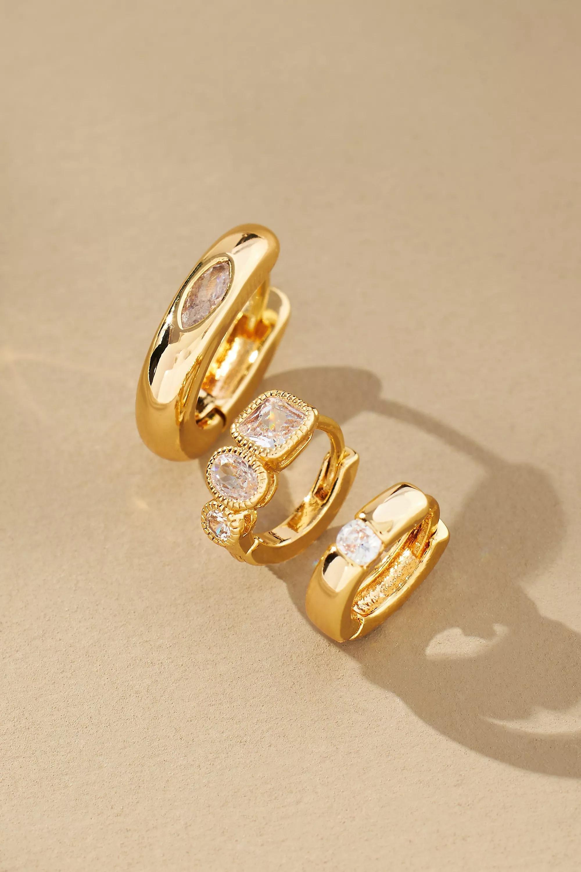Gatsby Huggie Earrings, Set Of 3, Gold, A501_0070, large image number 1