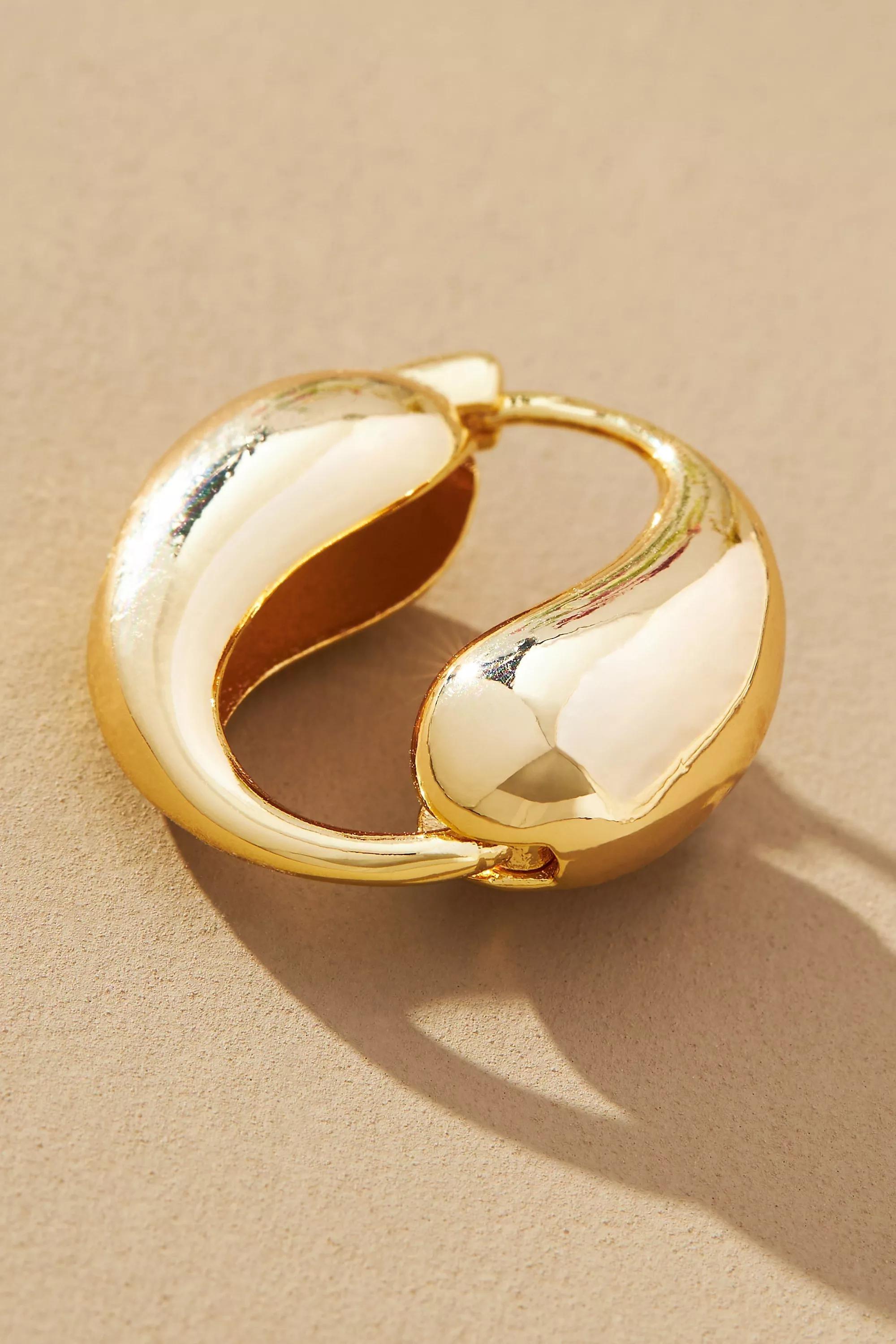 Tearedrop Circle Huggie Hoop Earrings, Gold, A501_0070, large image number 0