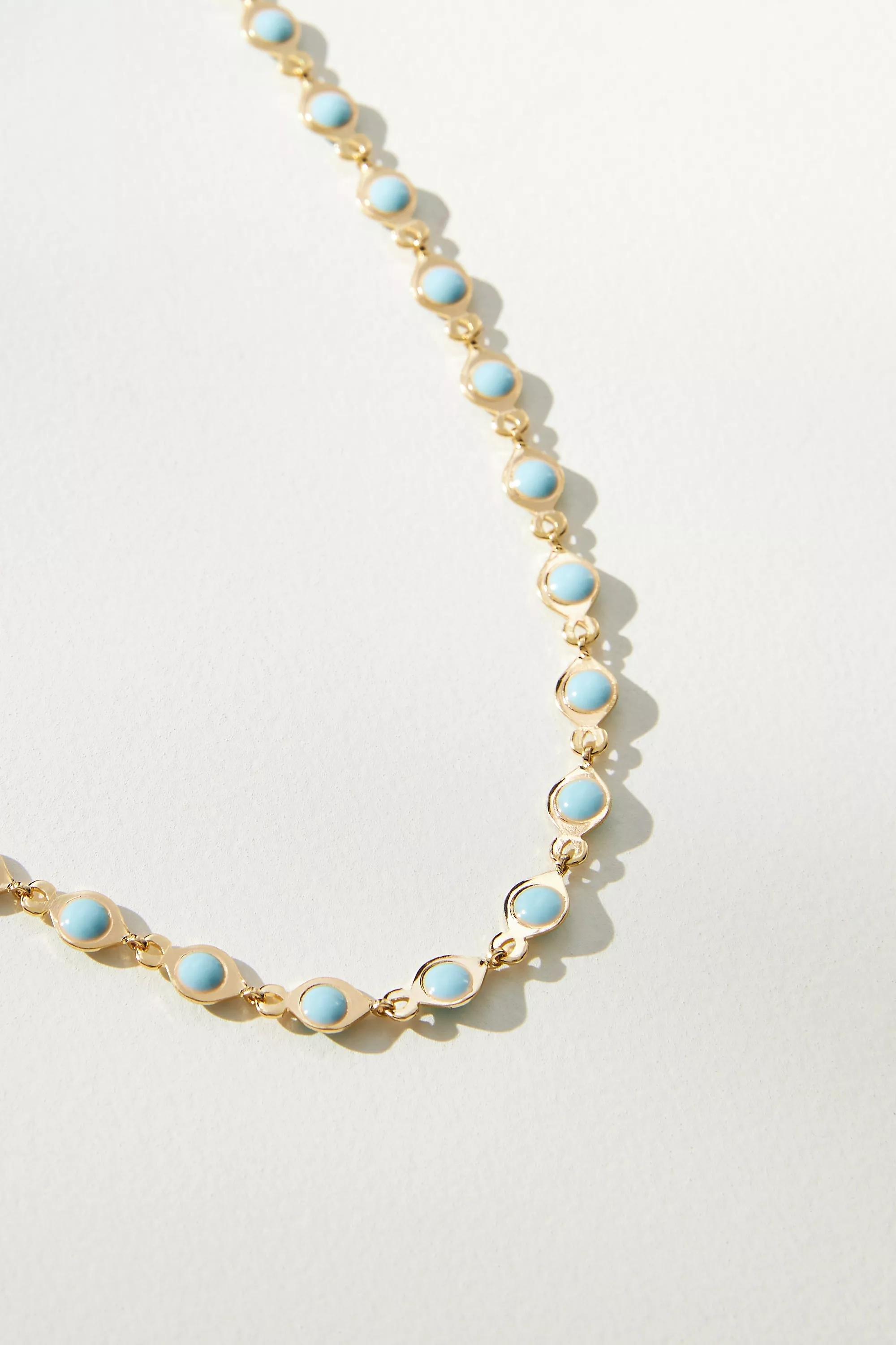 14K Gold-Plated Colourful Gem Necklace, Blue, A501_0045, large image number 2