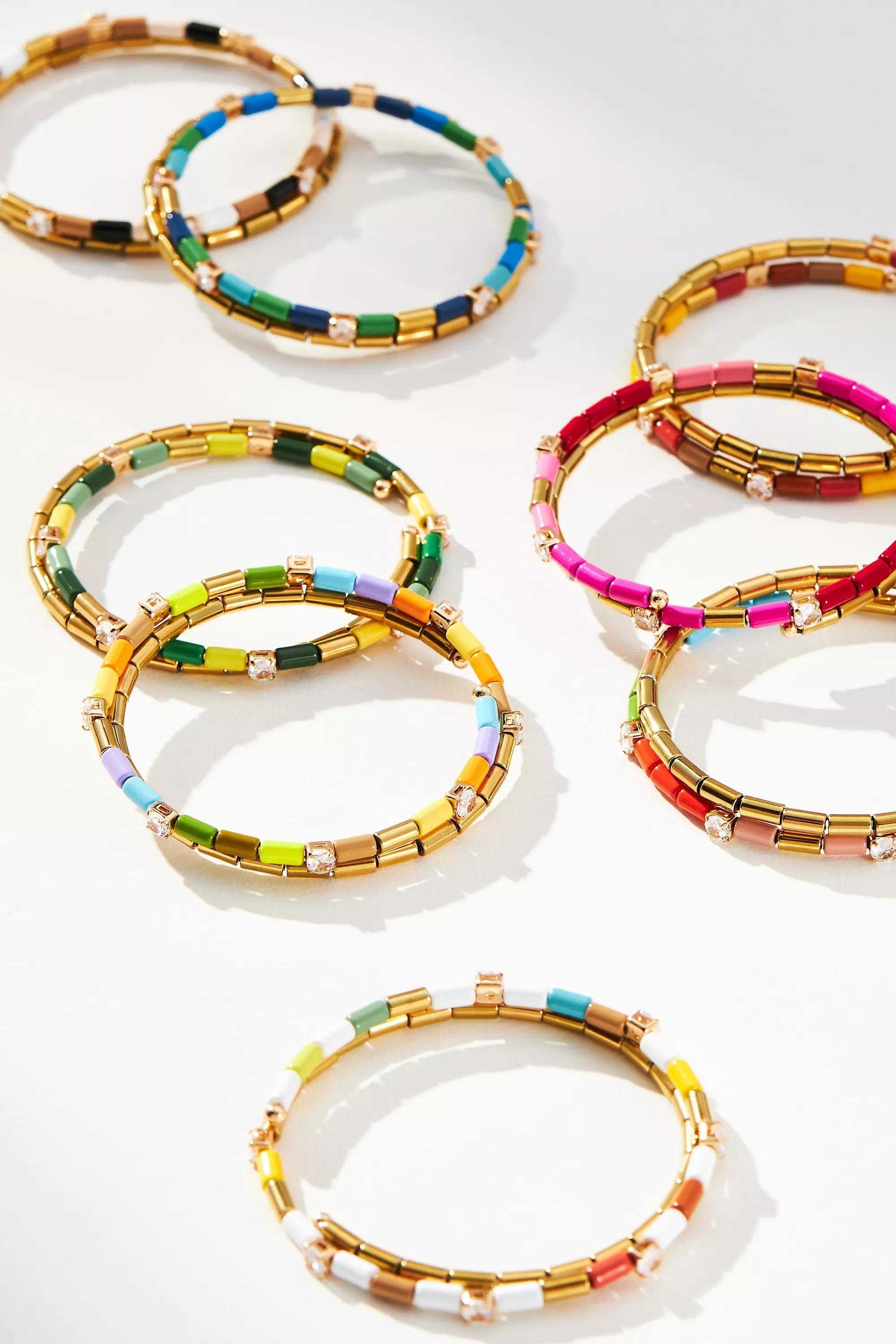 14K Gold-Plated Beaded Spiral Bracelet, Green, A501_0030, large image number 2