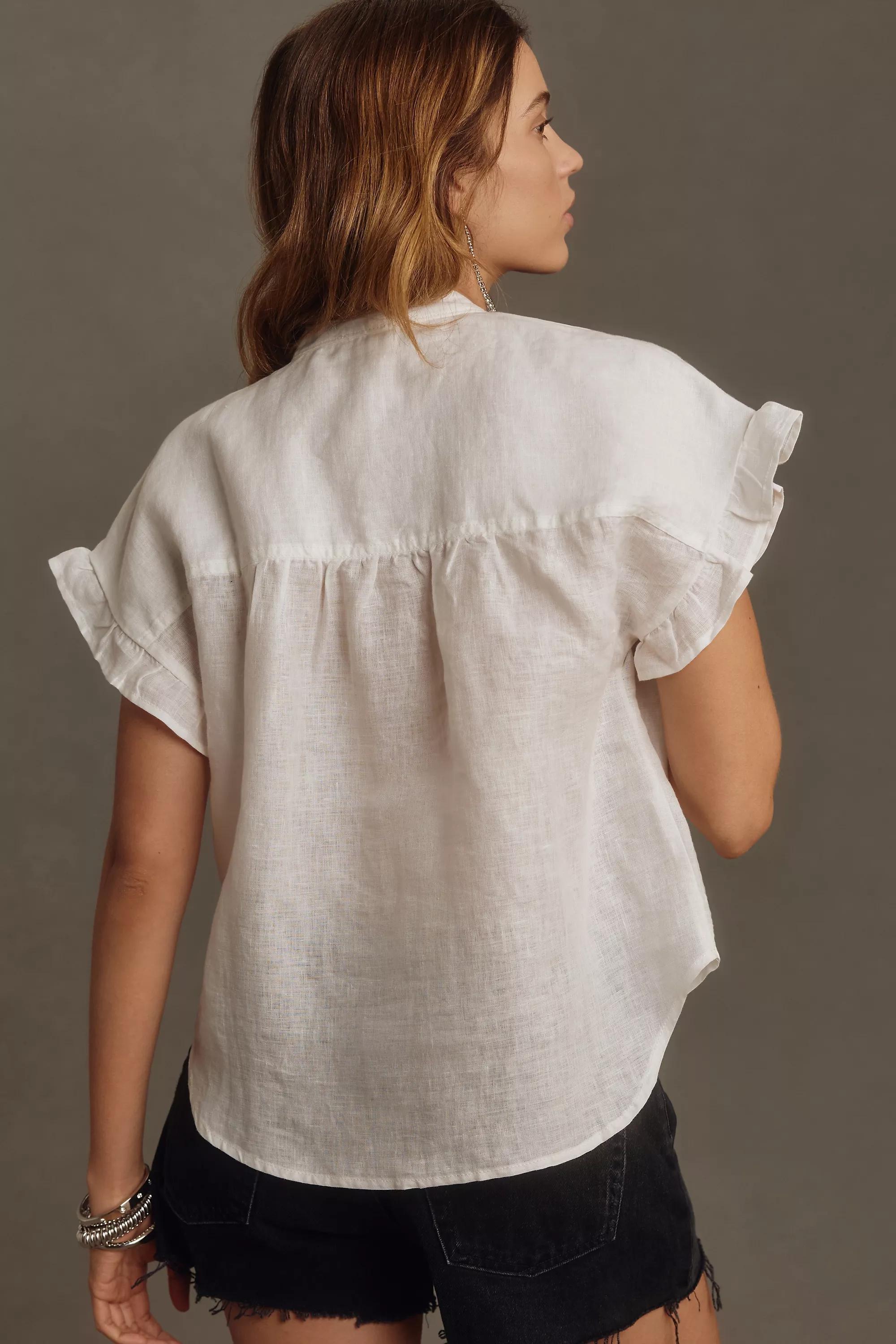 Pilcro Short-Sleeve Smocked Button-Front Blouse, White, , large image number 1
