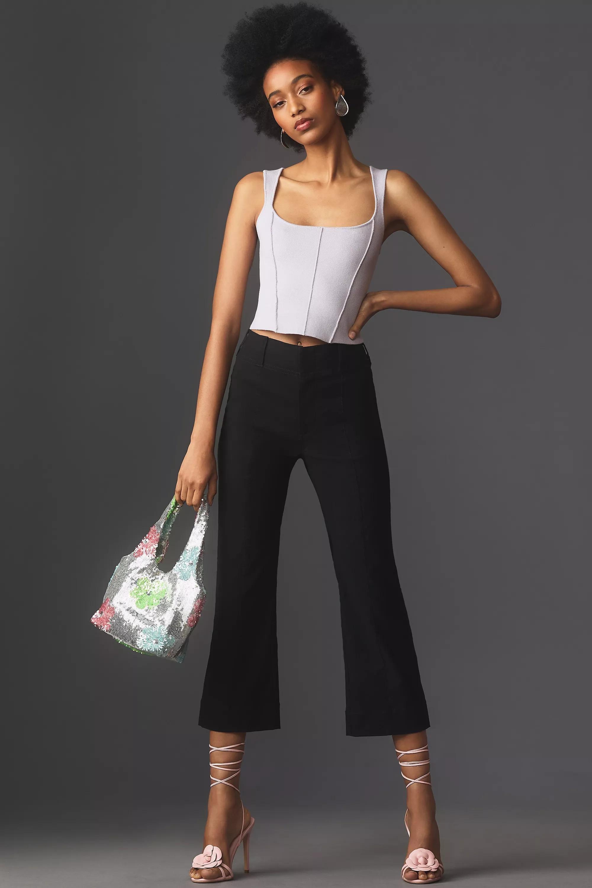 Maeve 70S Cropped Kick-Flare Trousers, Black, , large image number 0