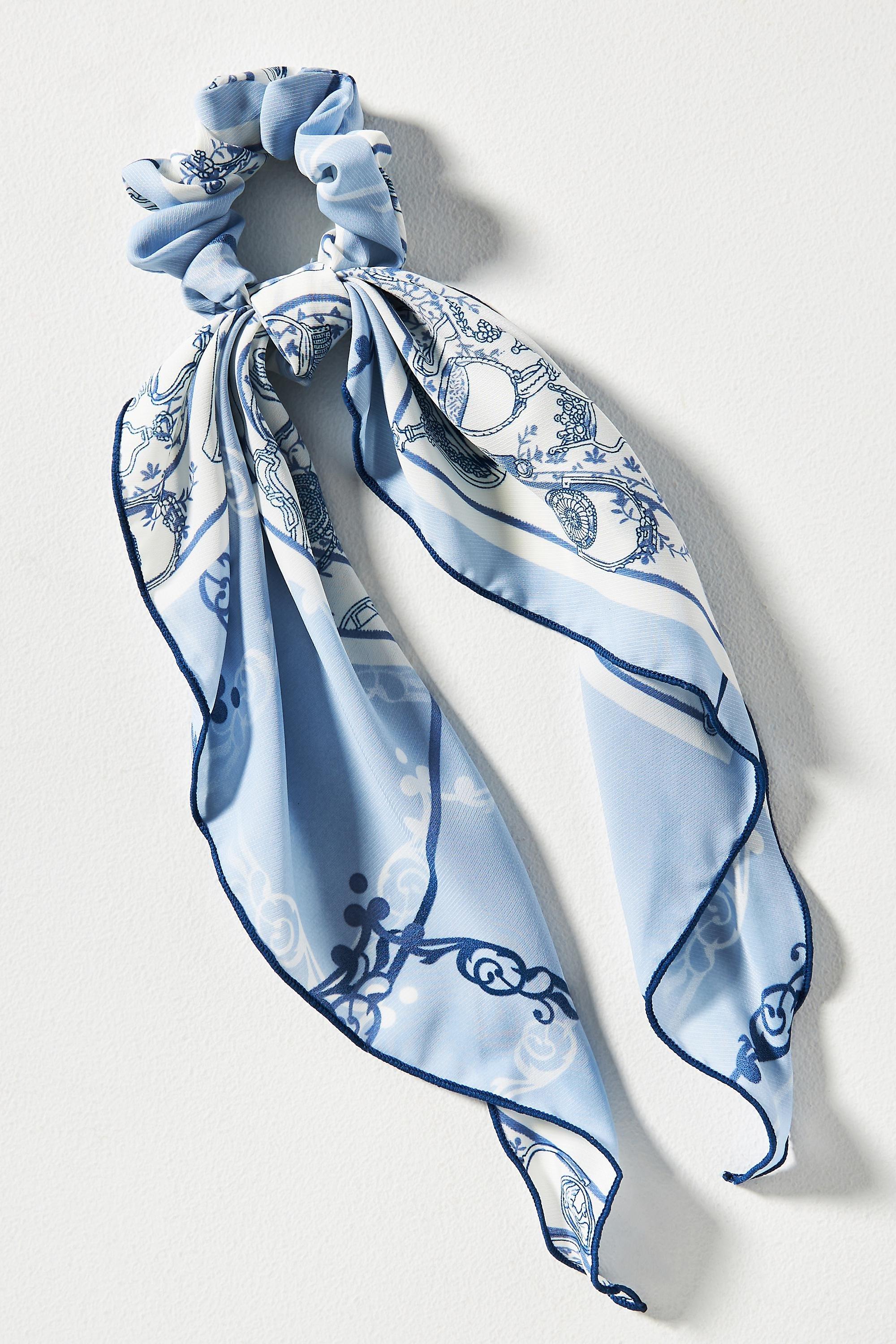 Printed Hair Scarf, Blue, A501_0040, large image number 0
