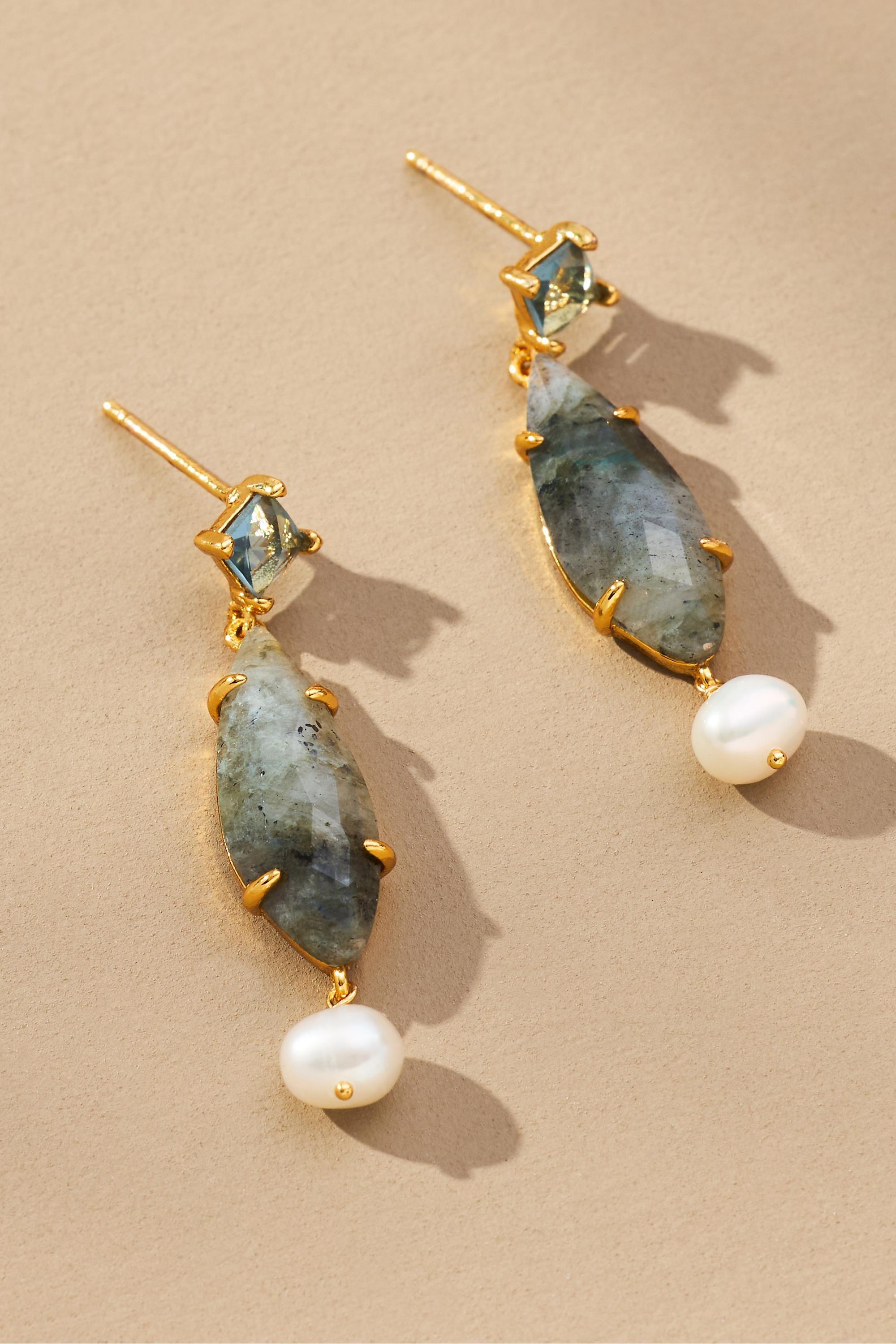 Stone Drop Earrings, Gold-Plated, A501_0044, large image number 0