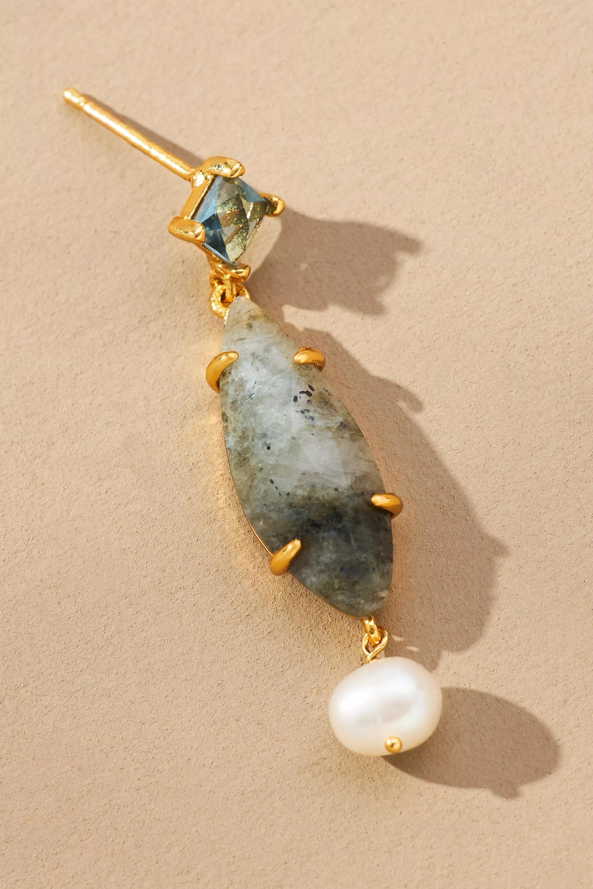Stone Drop Earrings, Gold-Plated, A501_0044, large image number 1