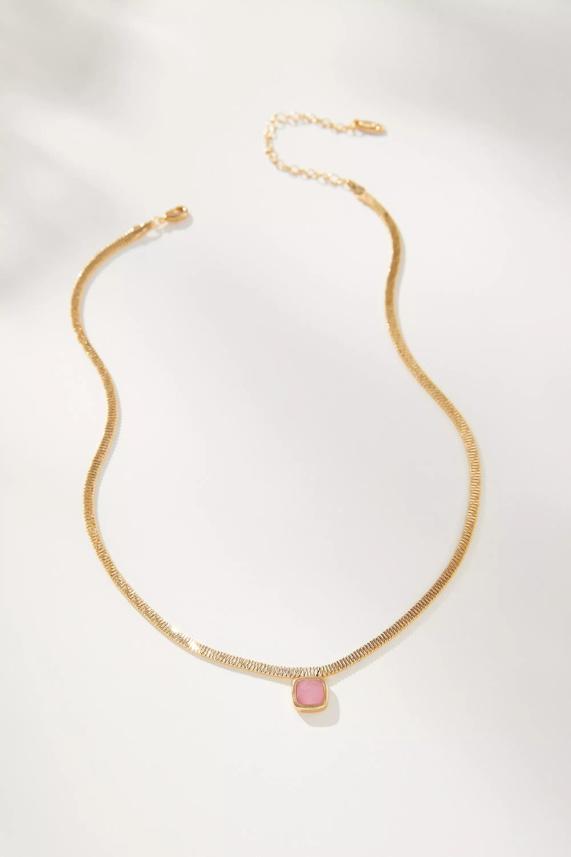 14K Gold-Plated Herringbone Stone Necklace, Pink, A501_0066, large image number 0