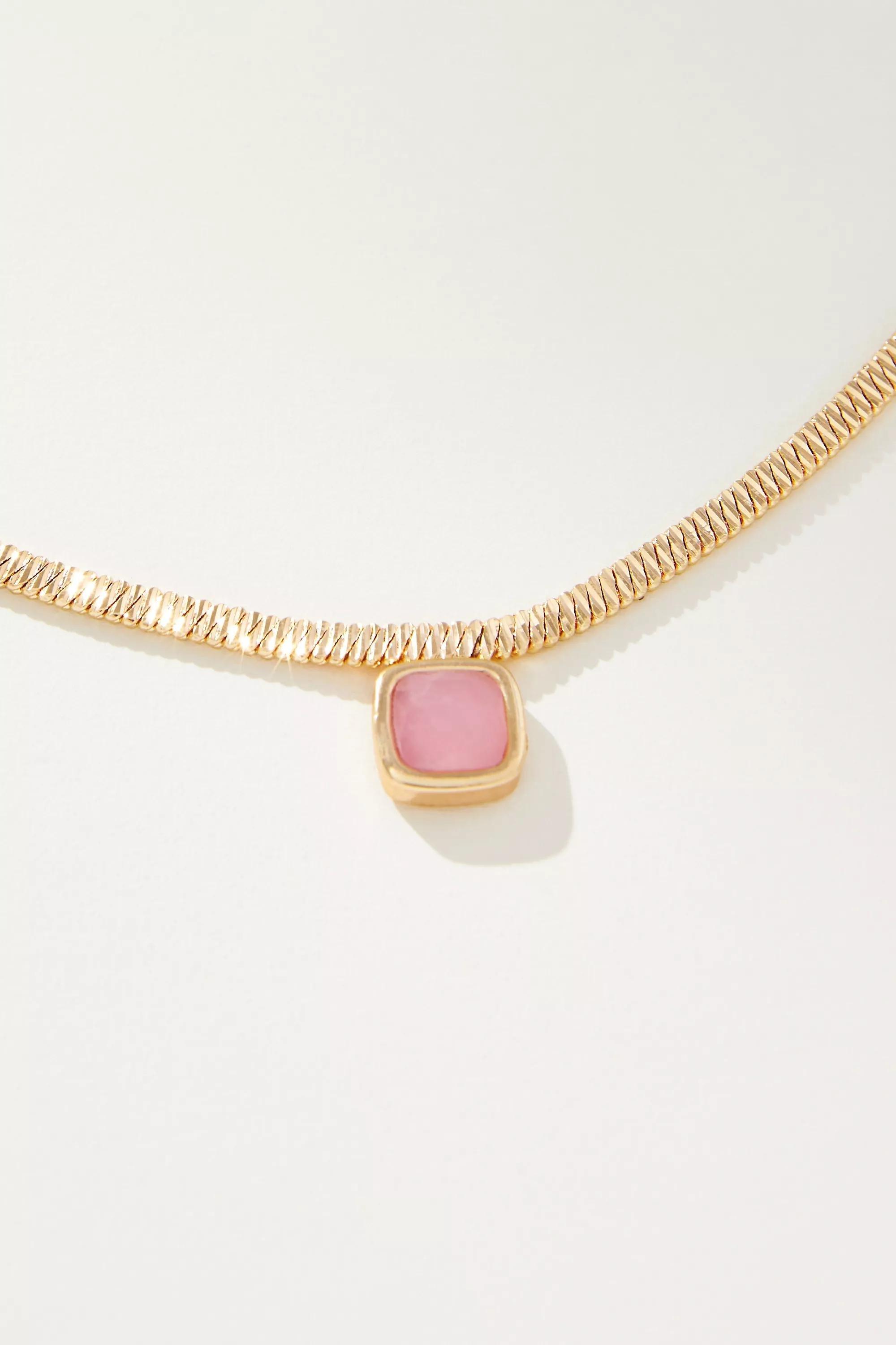 14K Gold-Plated Herringbone Stone Necklace, Pink, A501_0066, large image number 1