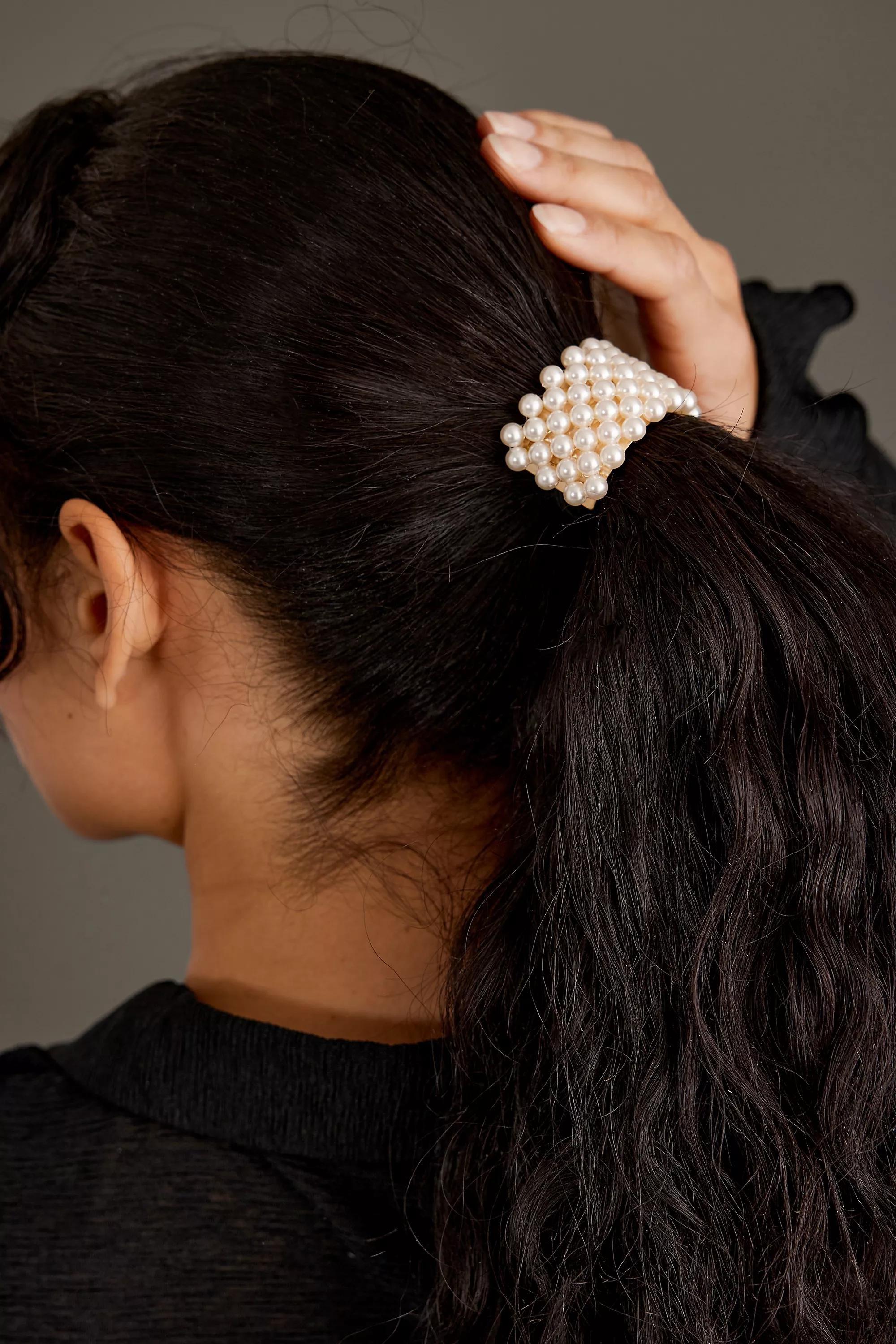 Pearl Cuff Hair Bobble, Cream, A501_0000, large image number 0