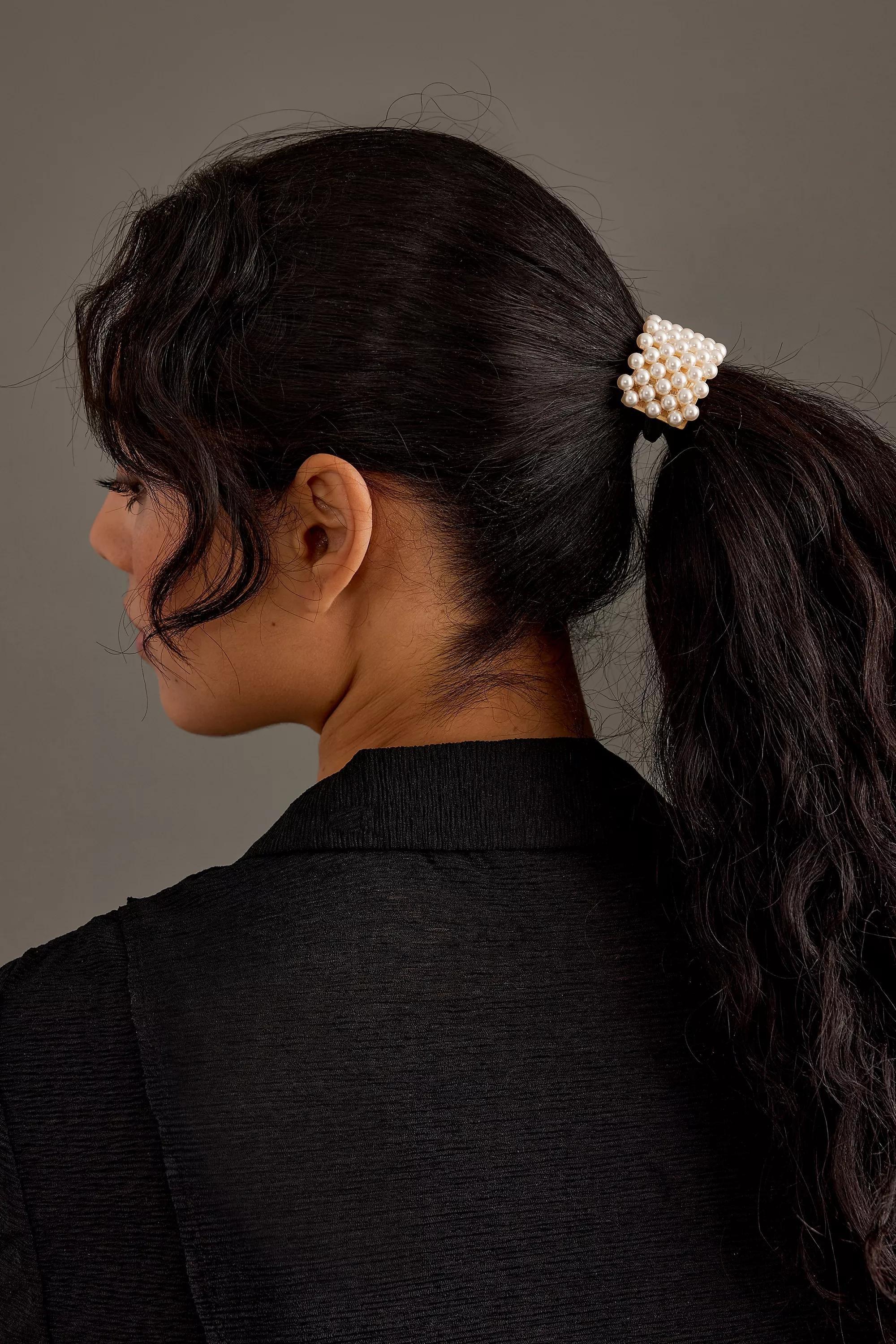 Pearl Cuff Hair Bobble, Cream, A501_0000, large image number 1