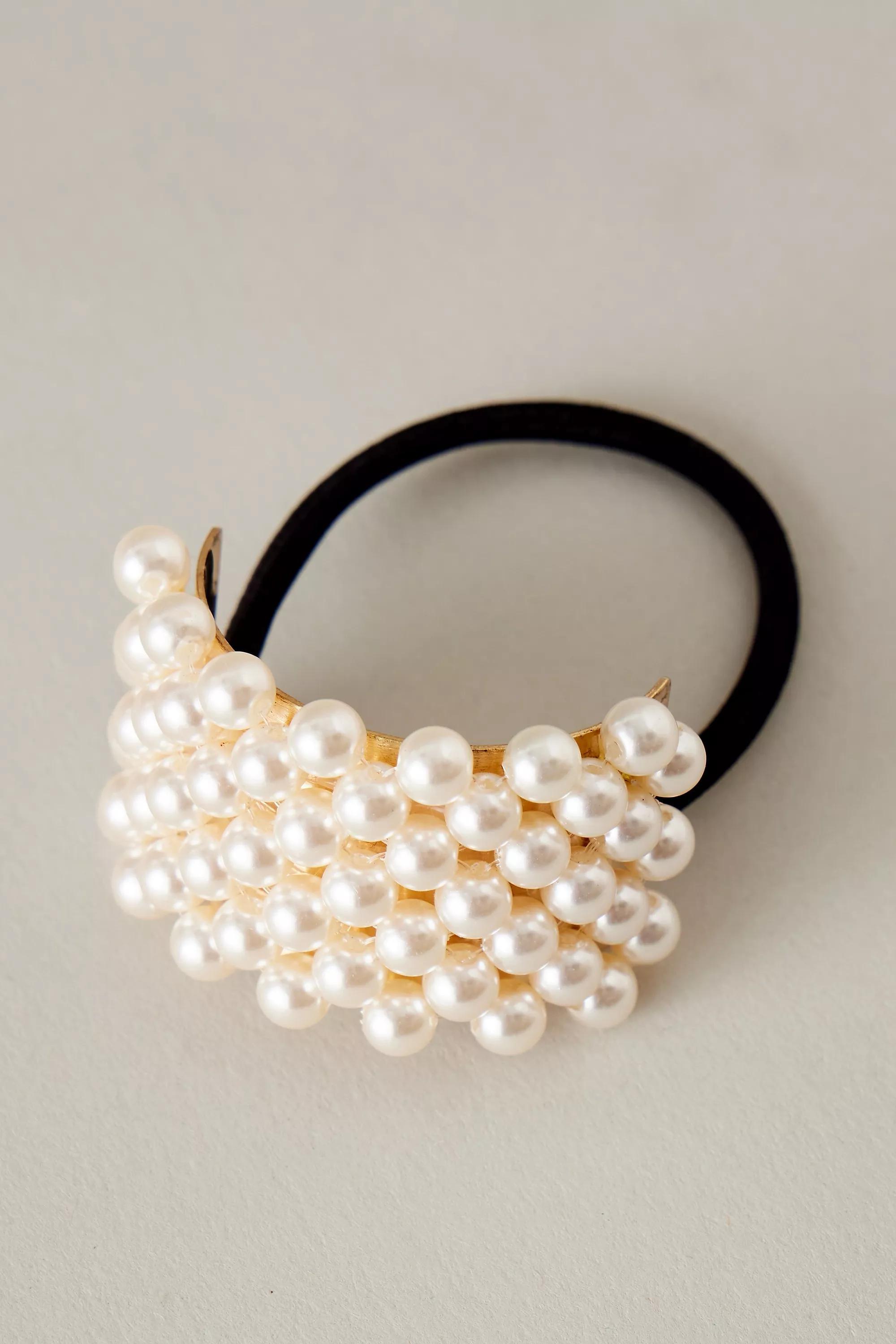 Pearl Cuff Hair Bobble, Cream, A501_0000, large image number 2