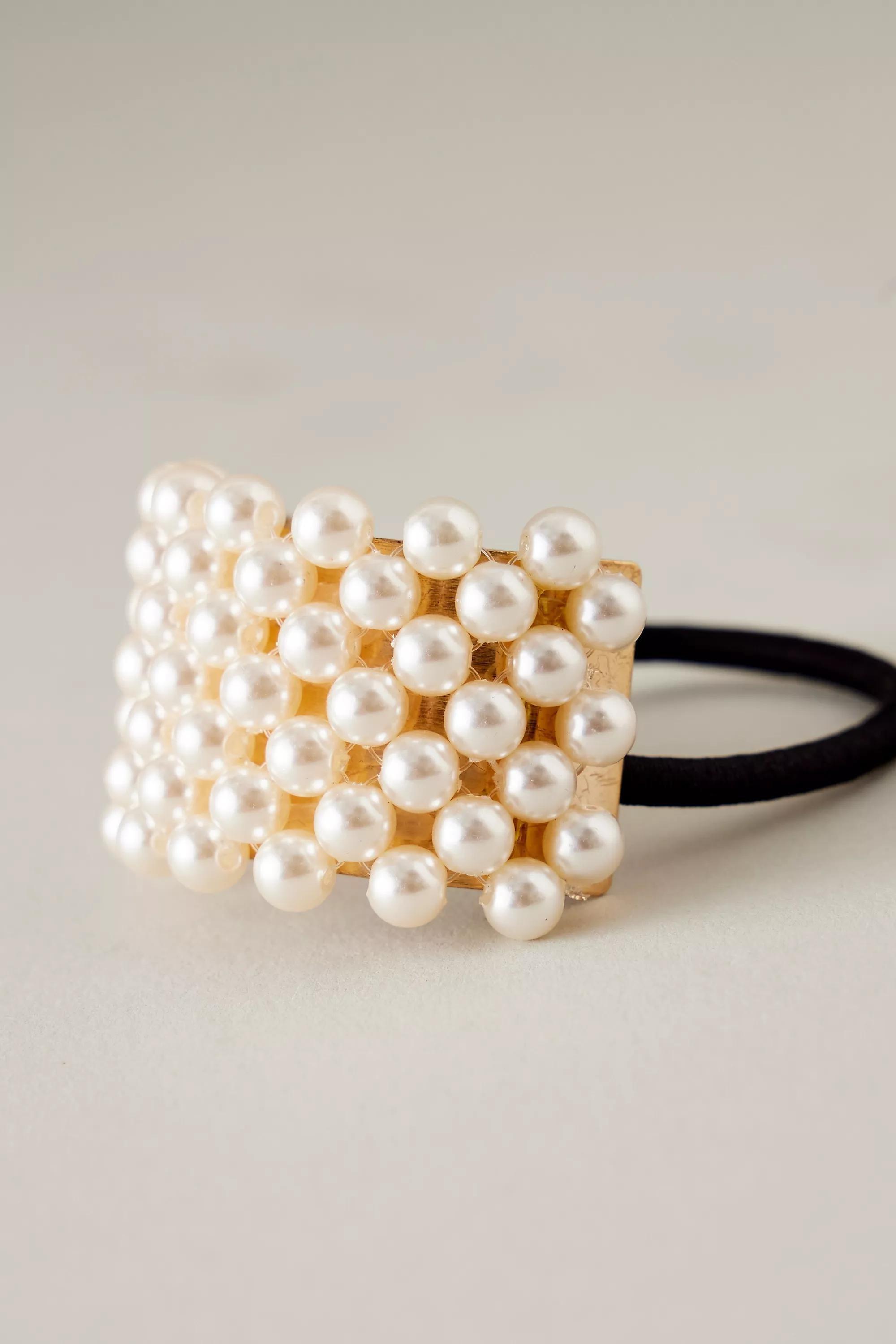 Pearl Cuff Hair Bobble, Cream, A501_0000, large image number 3