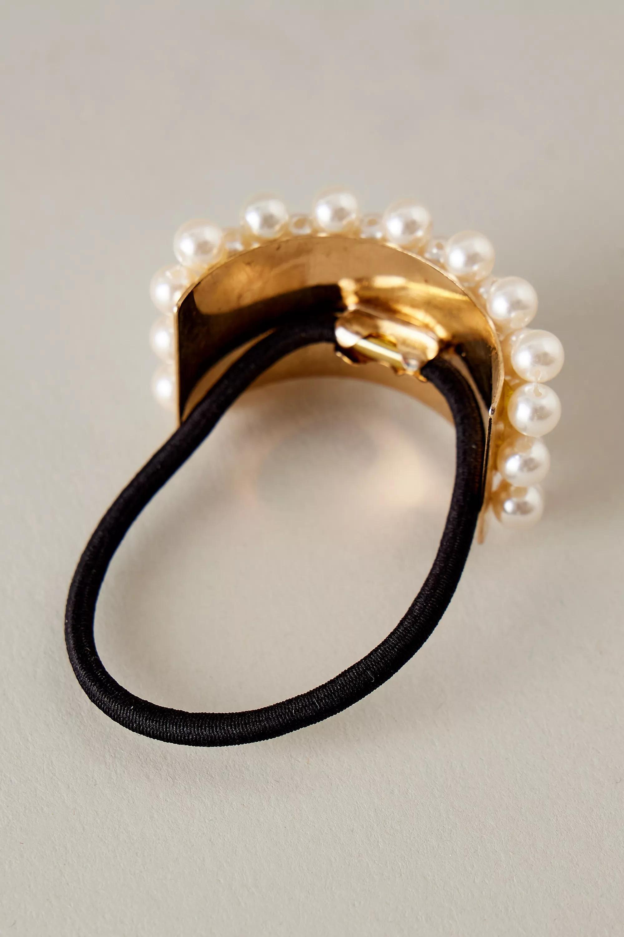 Pearl Cuff Hair Bobble, Cream, A501_0000, large image number 4