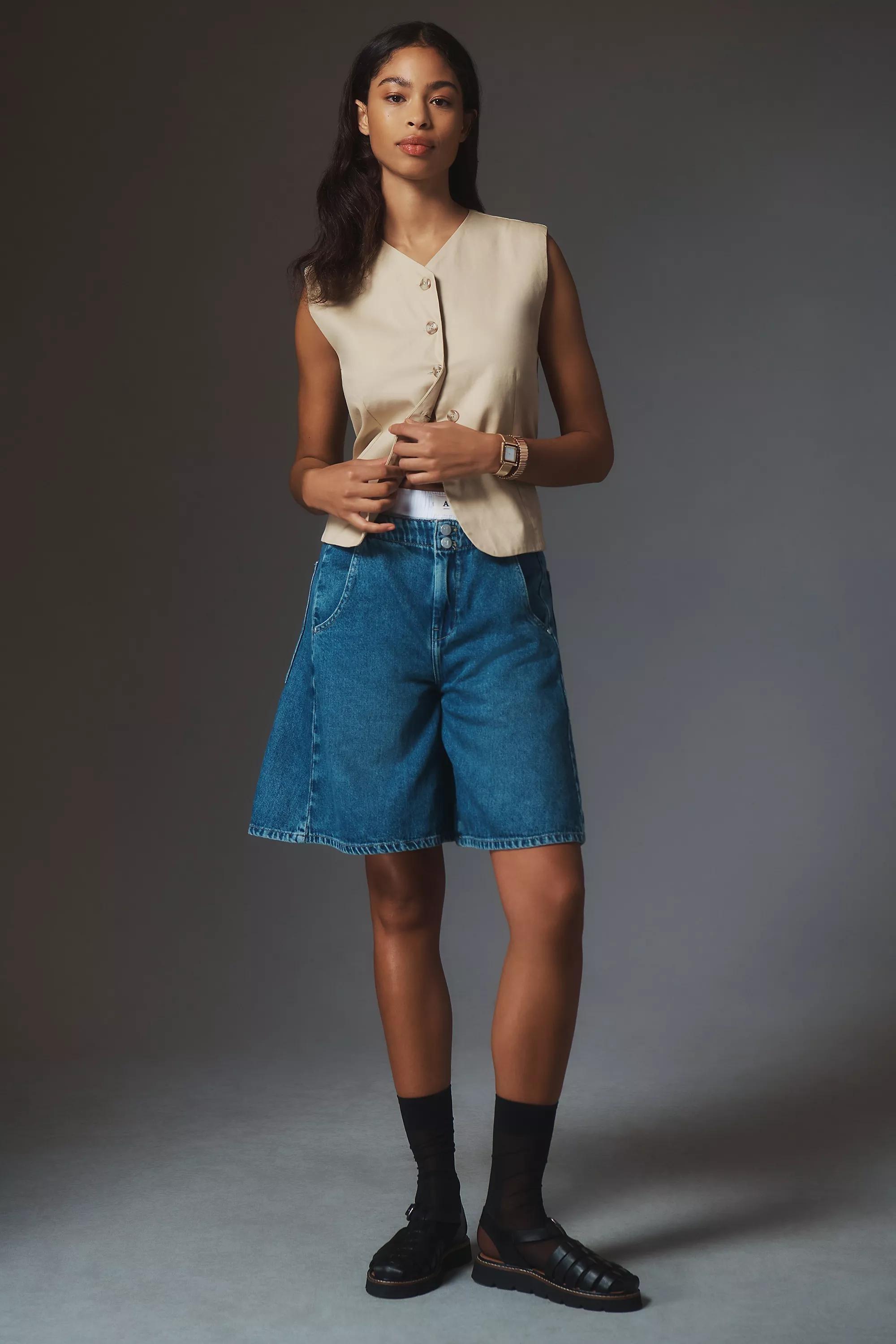 By Pilcro Gaucho Denim Shorts, Blue, A501_0091, large image number 1