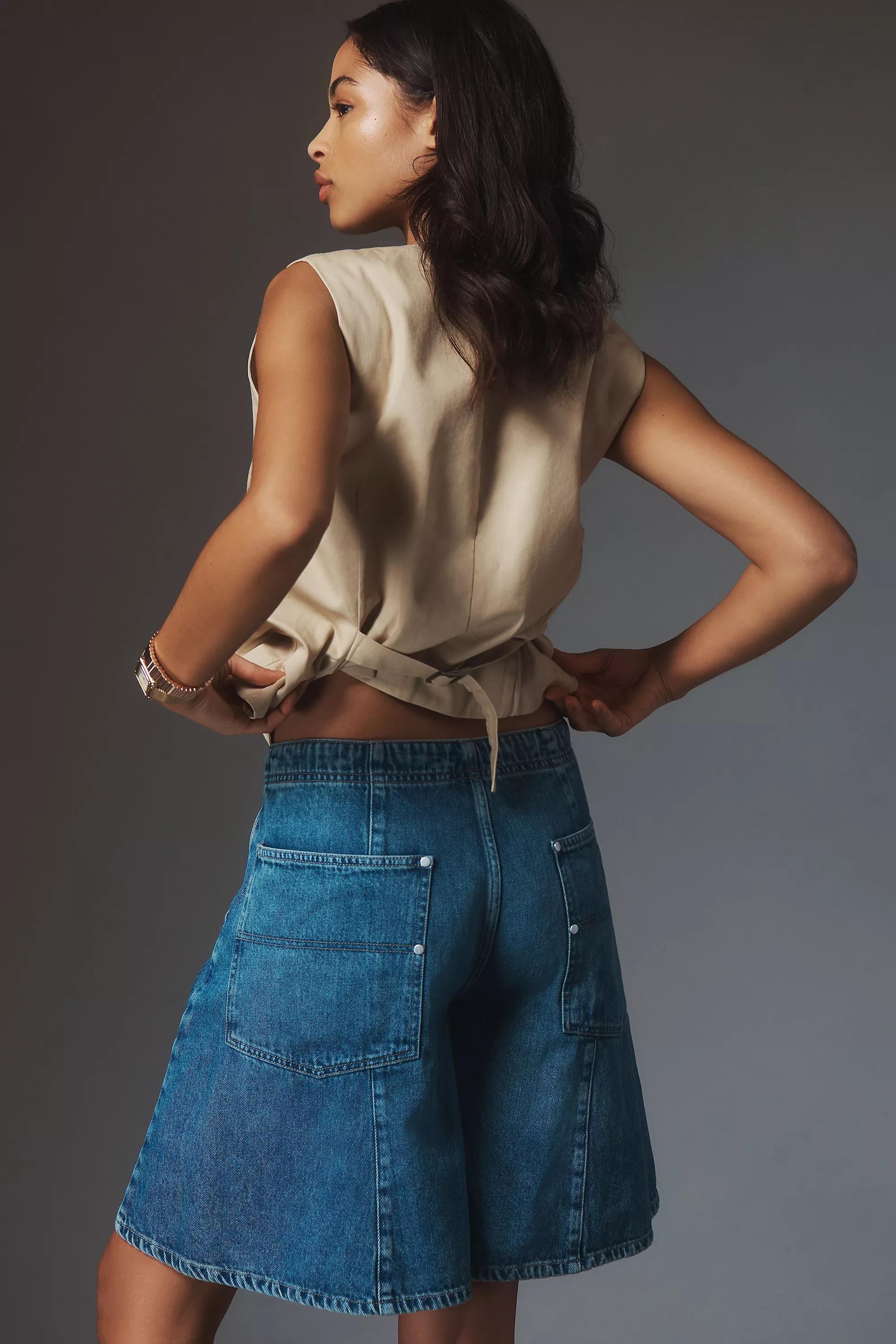 By Pilcro Gaucho Denim Shorts, Blue, A501_0091, large image number 4