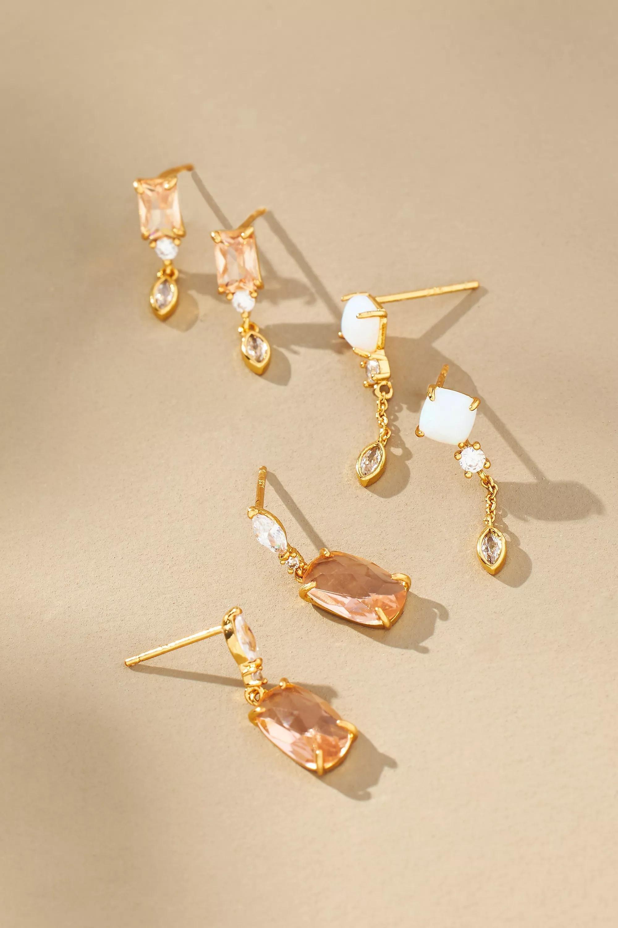 Delicate Gem Drop Earrings, Set Of 3, Pink, A501_0066, large image number 0