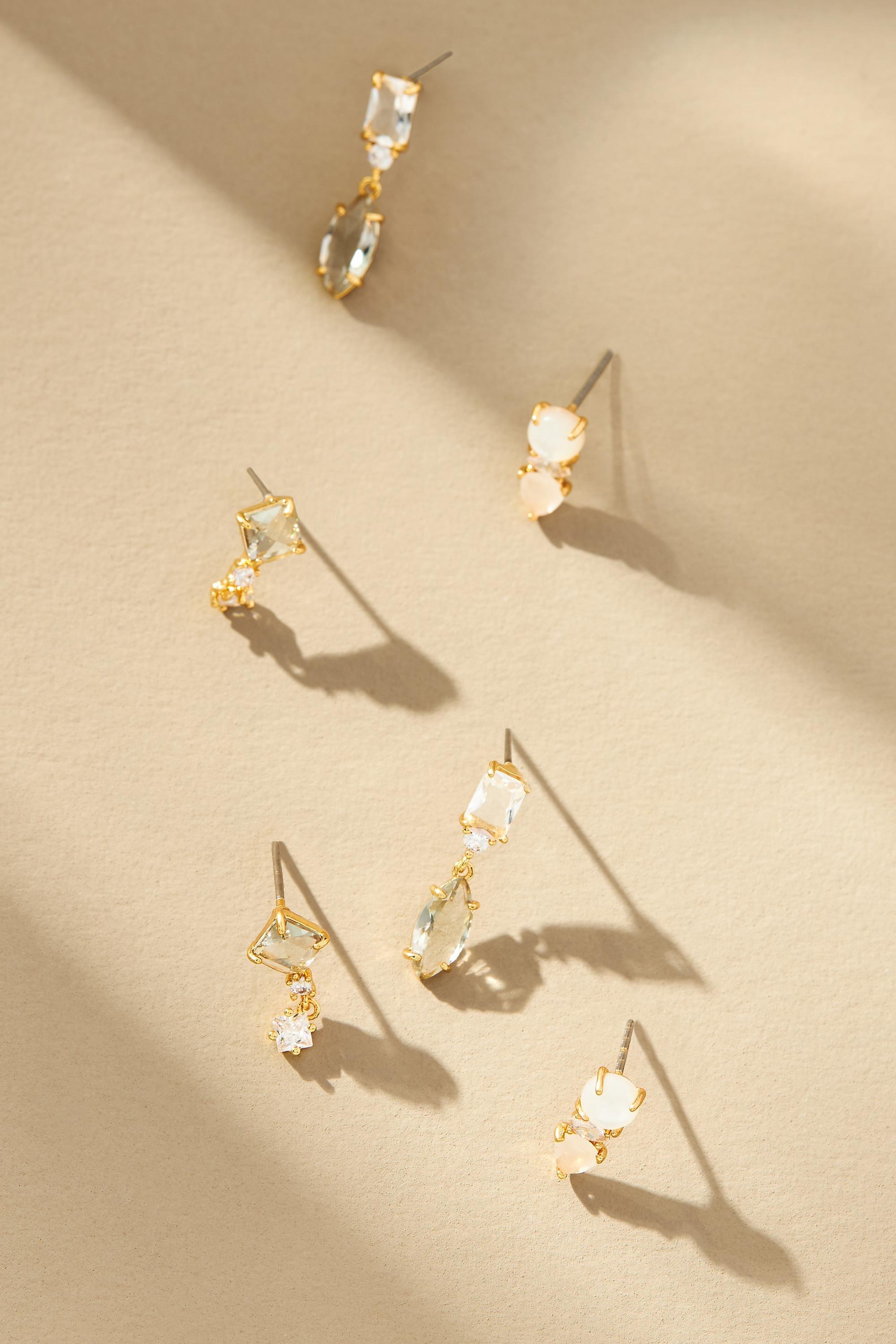 Delicate Gem Drop Earrings, Set Of 3, Clear, A501_0100, large image number 0