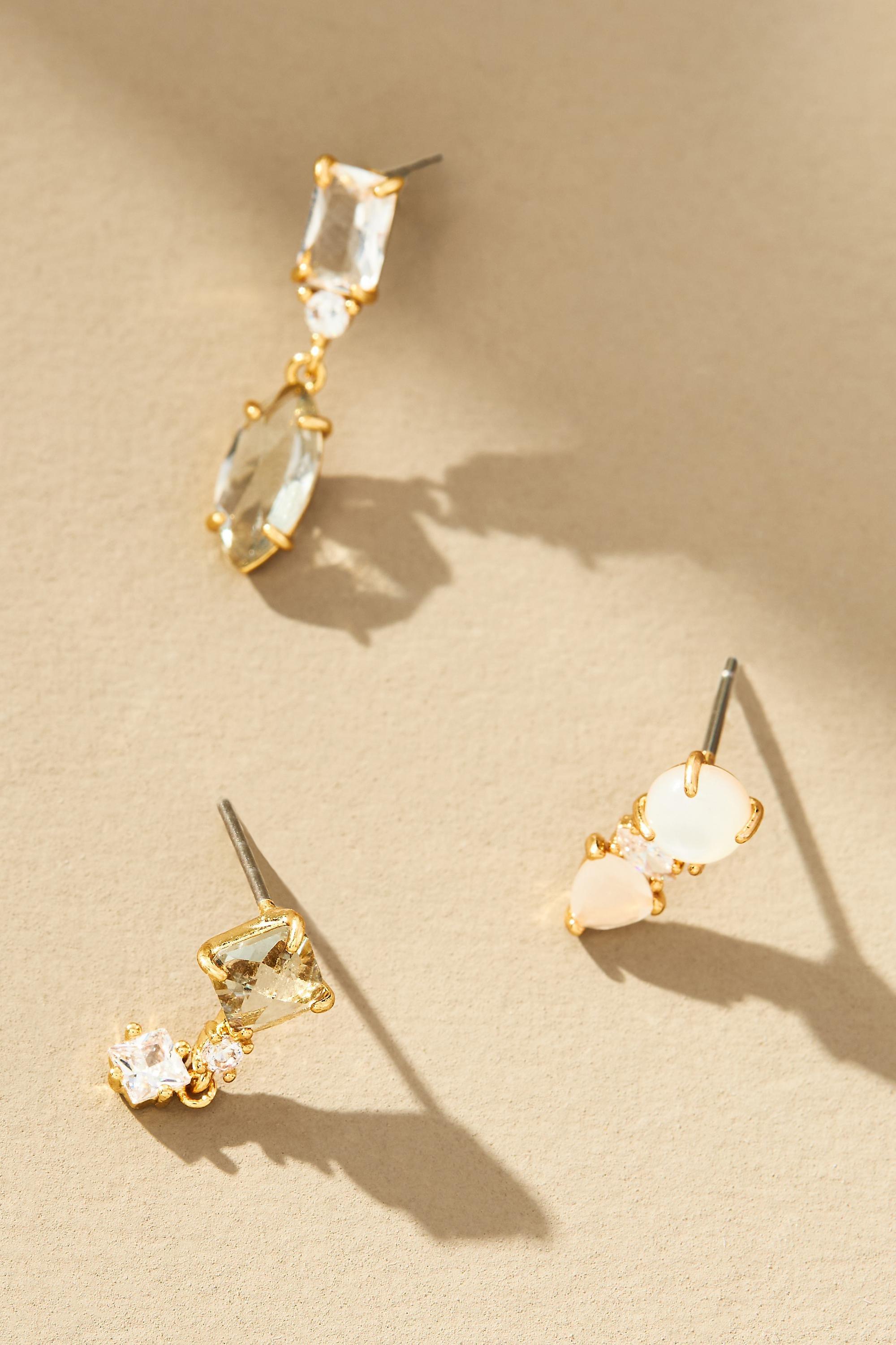 Delicate Gem Drop Earrings, Set Of 3, Clear, A501_0100, large image number 1