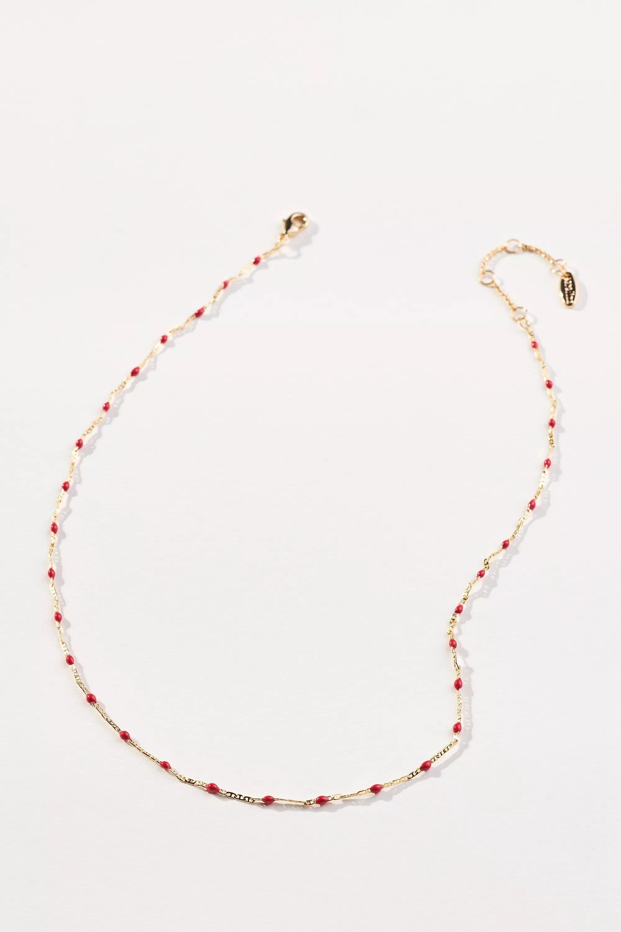 Gold-Plated Delicate Bead Necklace, Red, A501_0063, large image number 0