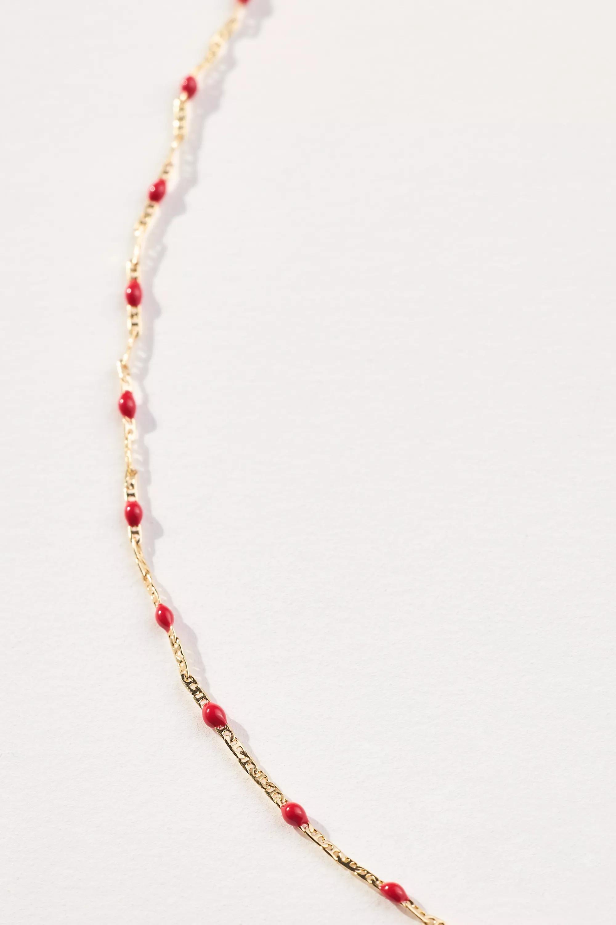 Gold-Plated Delicate Bead Necklace, Red, A501_0063, large image number 3