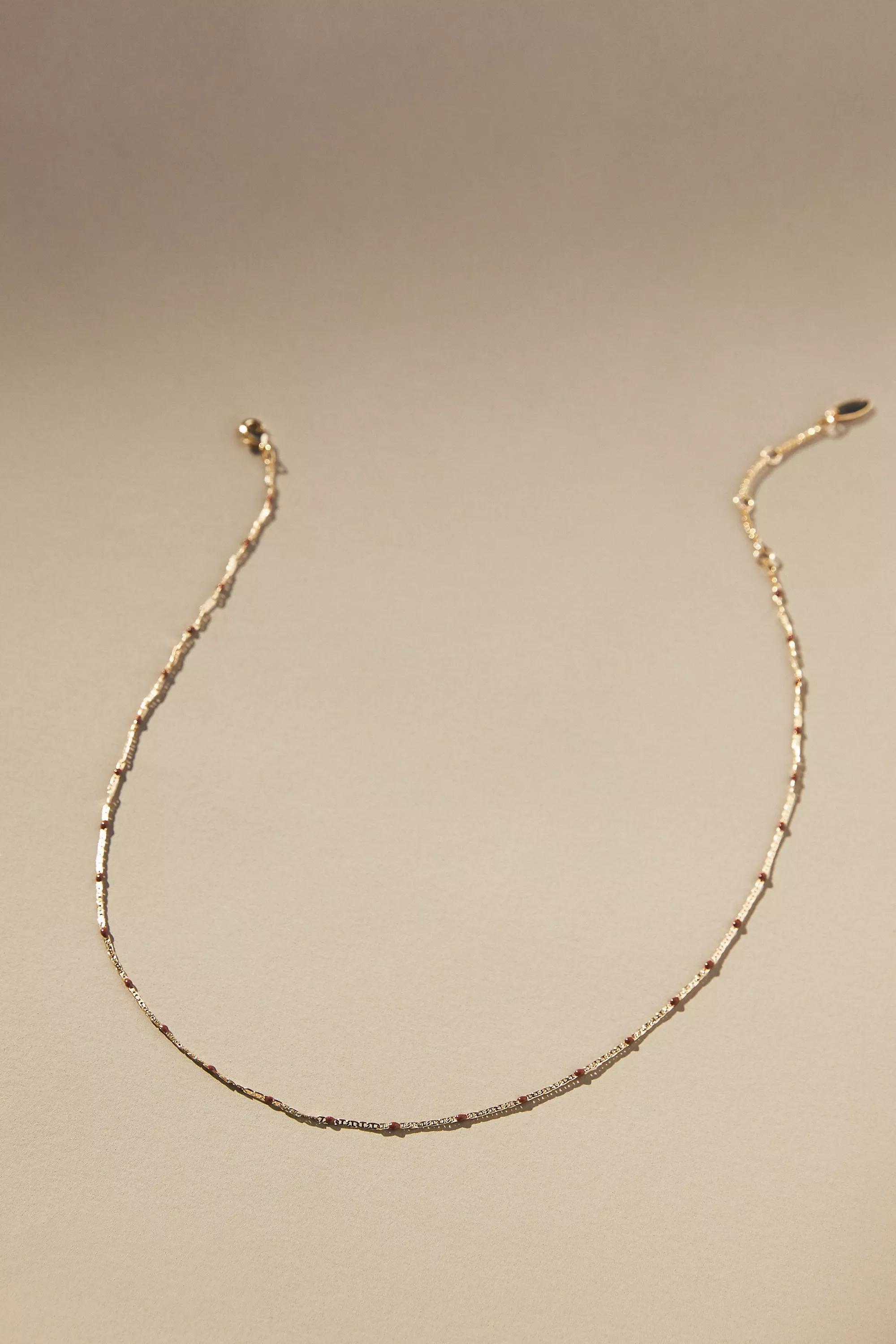 Gold-Plated Delicate Bead Necklace, Brown, A501_0220, large image number 0