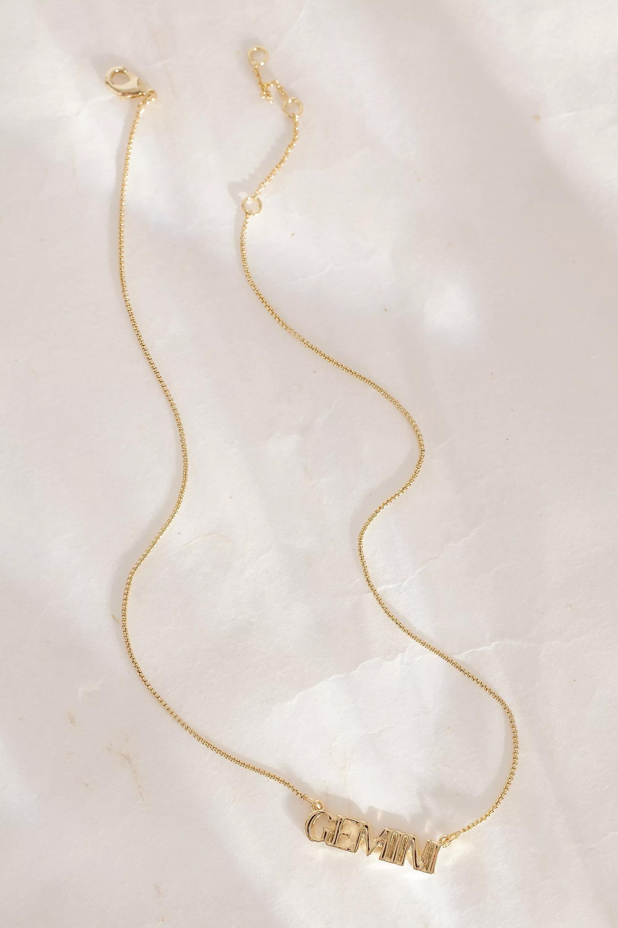 Gemini Zodiac Word Necklace, Gold, A501_0803, large image number 0
