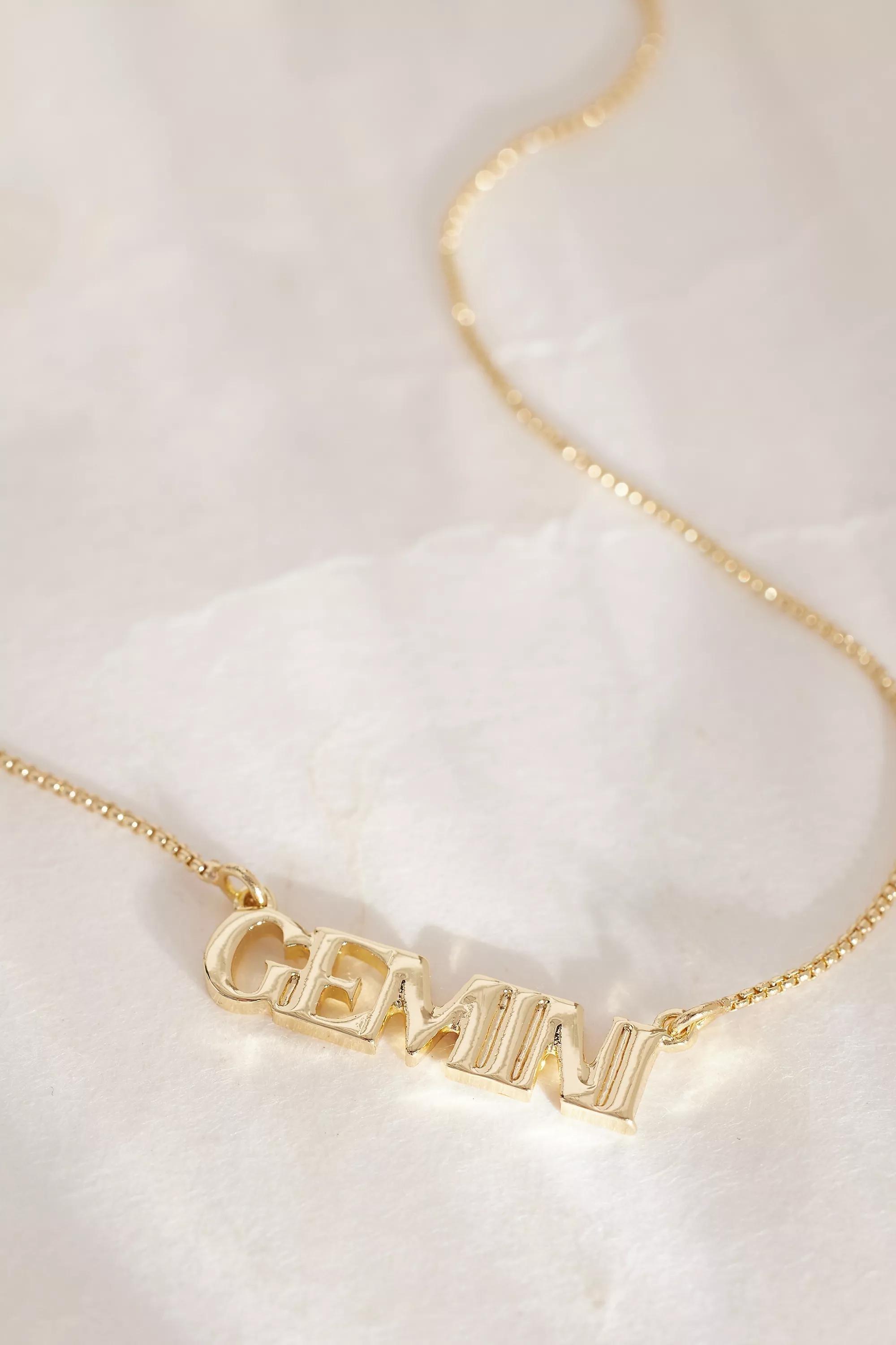 Gemini Zodiac Word Necklace, Gold, A501_0803, large image number 1