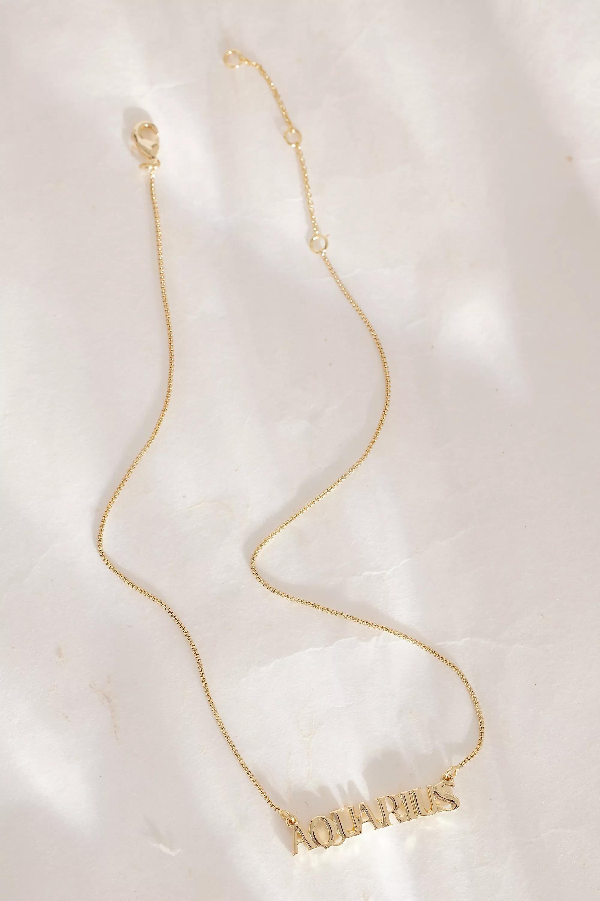 Aquarius Zodiac Word Necklace, Gold, A501_0811, large image number 0
