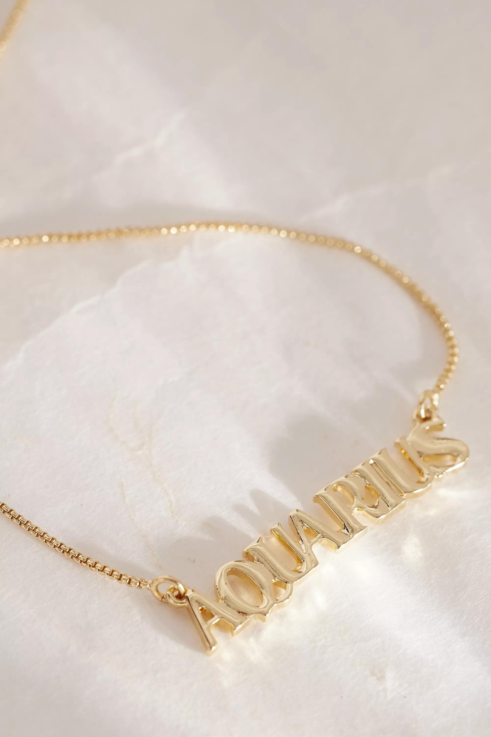 Aquarius Zodiac Word Necklace, Gold, A501_0811, large image number 1