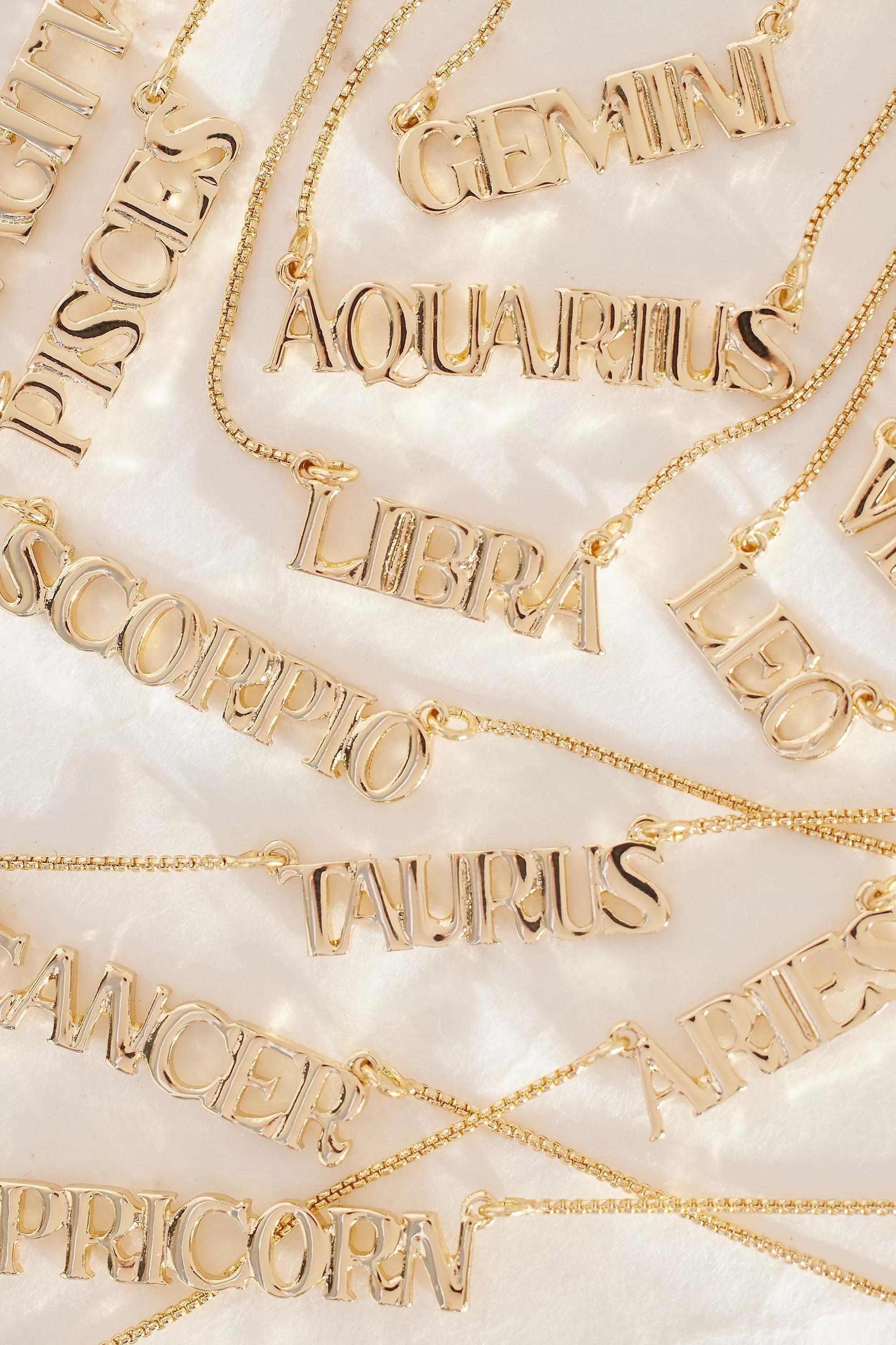 Aquarius Zodiac Word Necklace, Gold, A501_0811, large image number 3