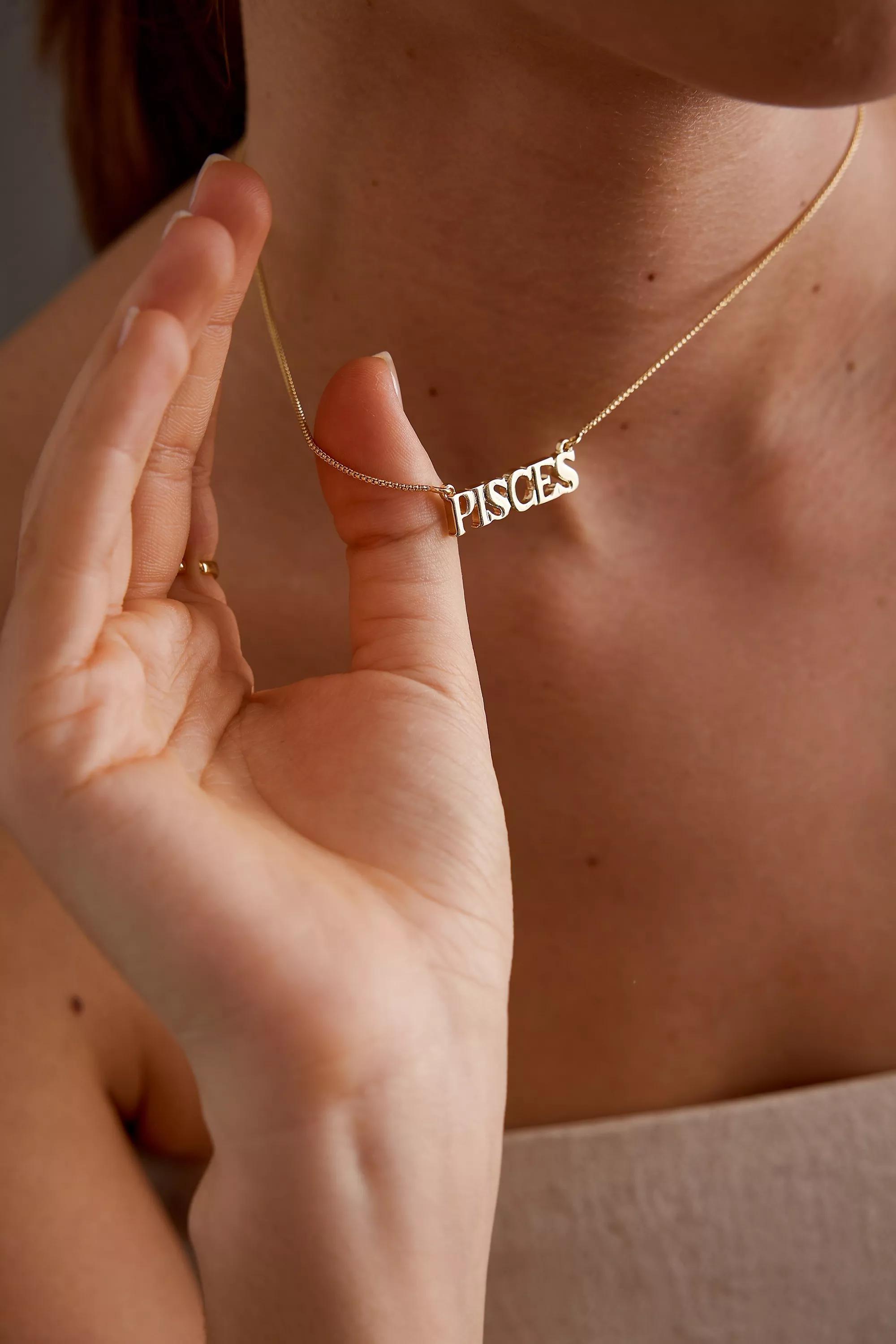Pisces Zodiac Word Necklace, Gold, A501_0812, large image number 0
