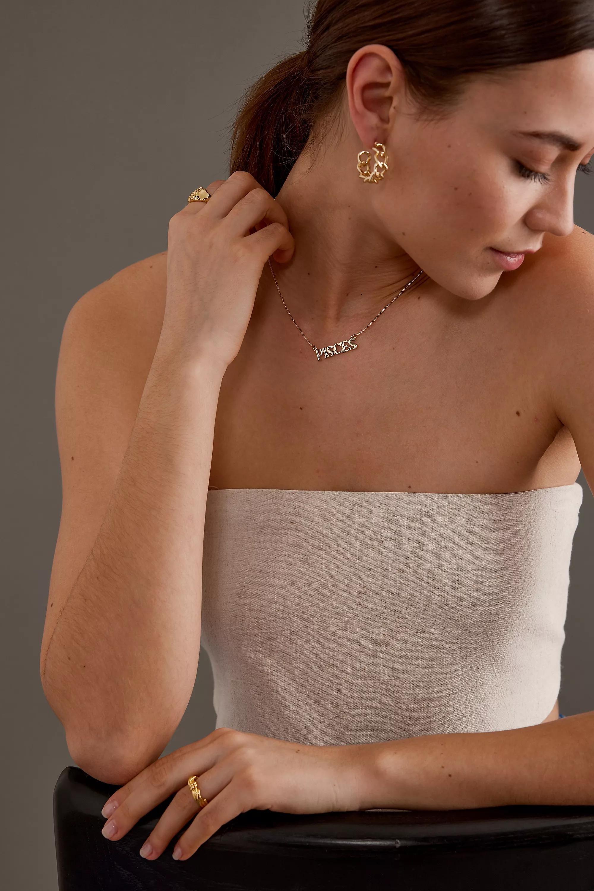 Pisces Zodiac Word Necklace, Gold, A501_0812, large image number 1