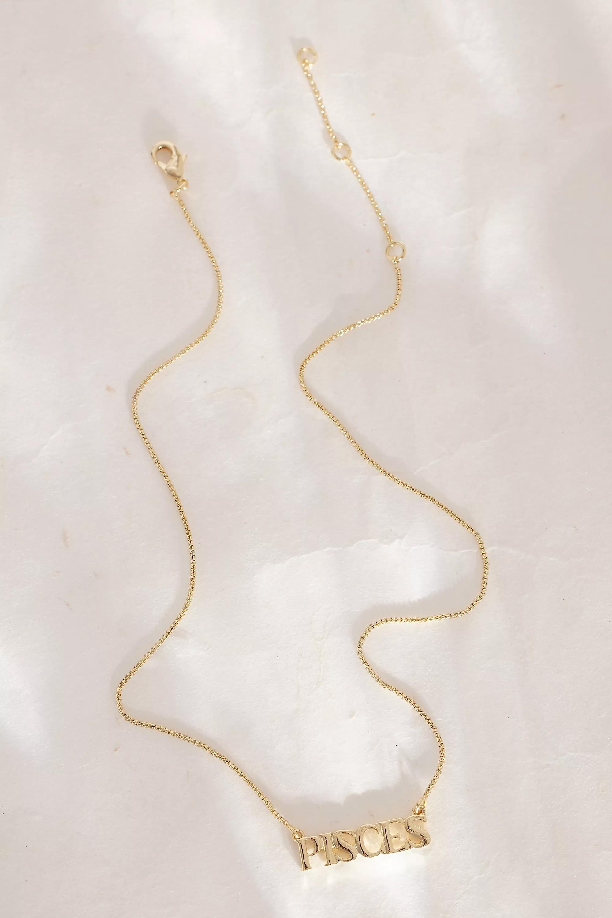Pisces Zodiac Word Necklace, Gold, A501_0812, large image number 2