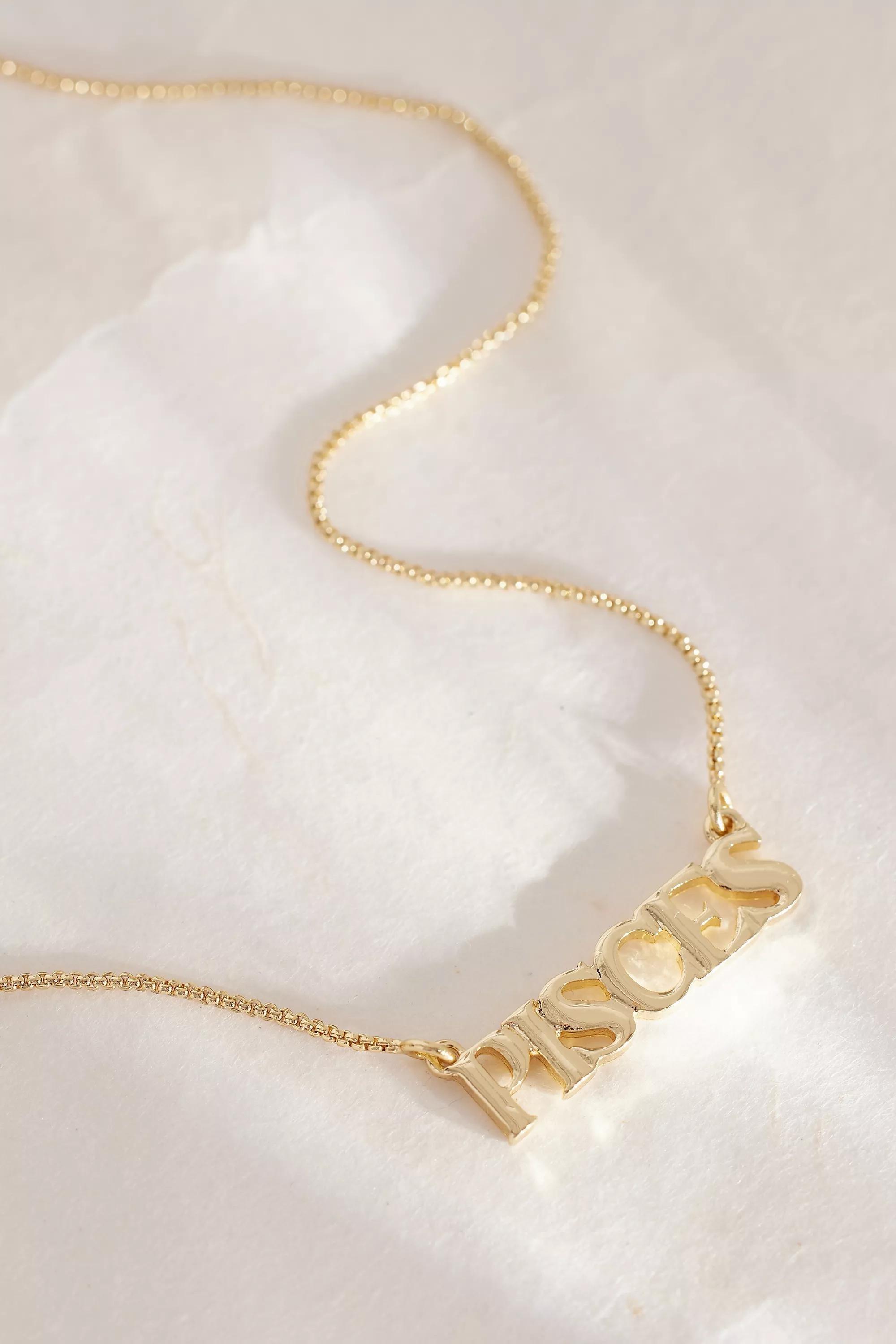 Pisces Zodiac Word Necklace, Gold, A501_0812, large image number 3