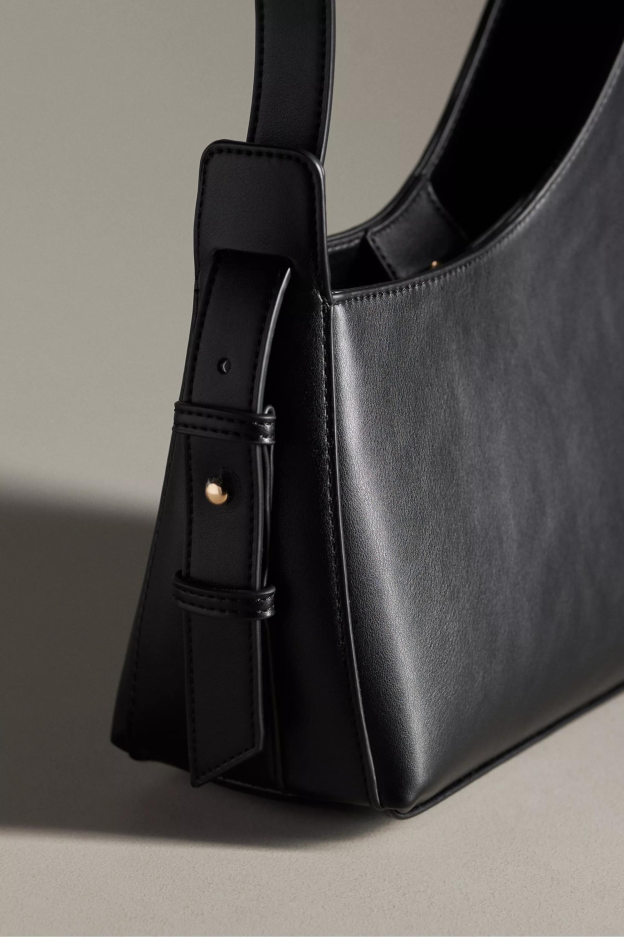 Asymmetrical Buckle Shoulder Bag, Black, A501_0001, large image number 2