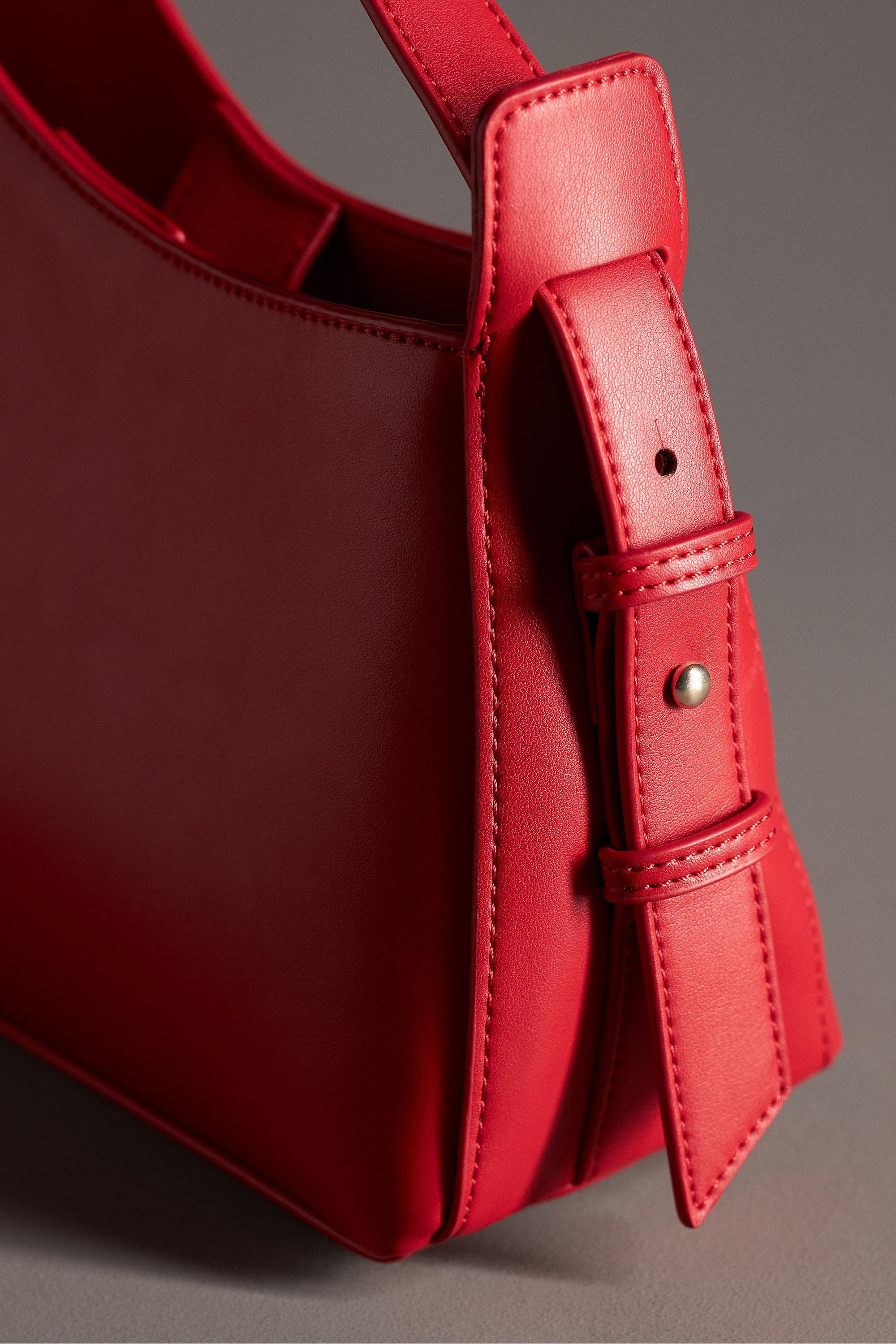 Anthropologie - Asymmetrical Buckle Shoulder Bag, Red