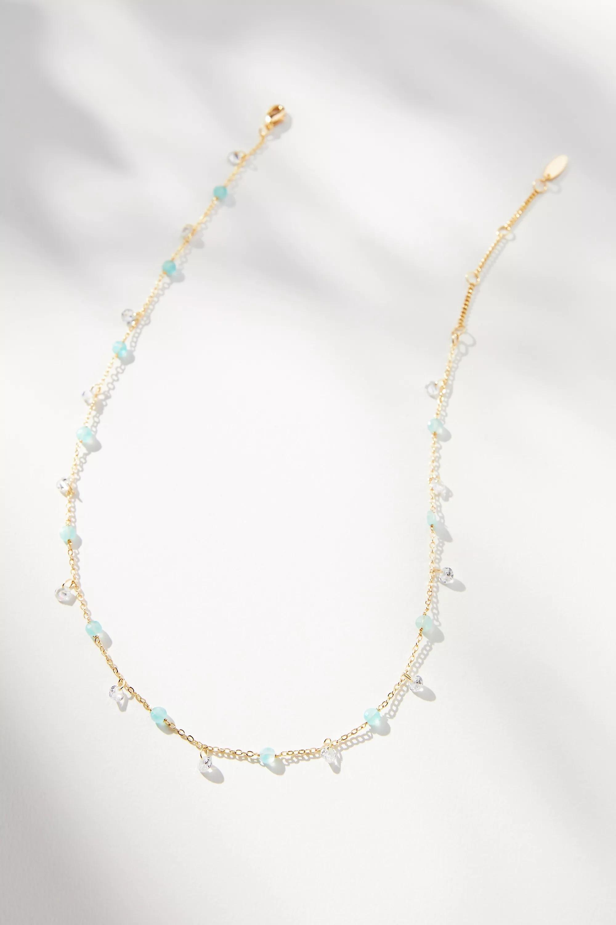 14K Gold-Plated Dangle Stone Necklace, Green, A501_0102, large image number 0