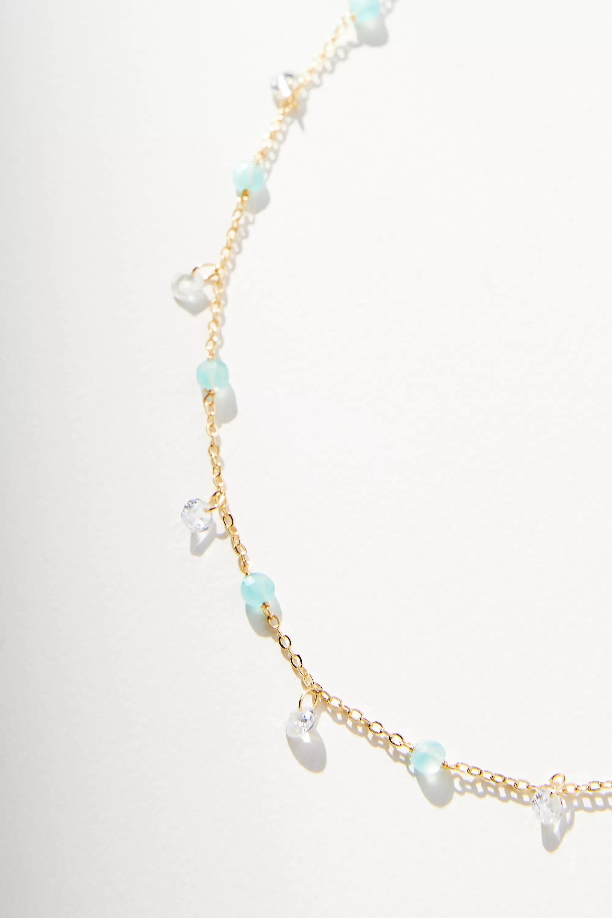 14K Gold-Plated Dangle Stone Necklace, Green, A501_0102, large image number 1