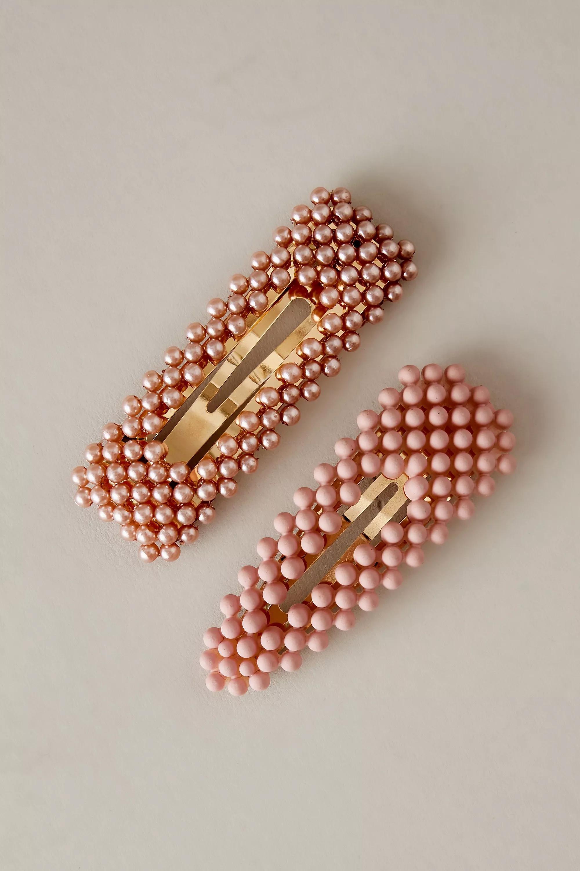 Beaded Snap Hair Clips, Set Of 2, Pink, A501_0066, large image number 0