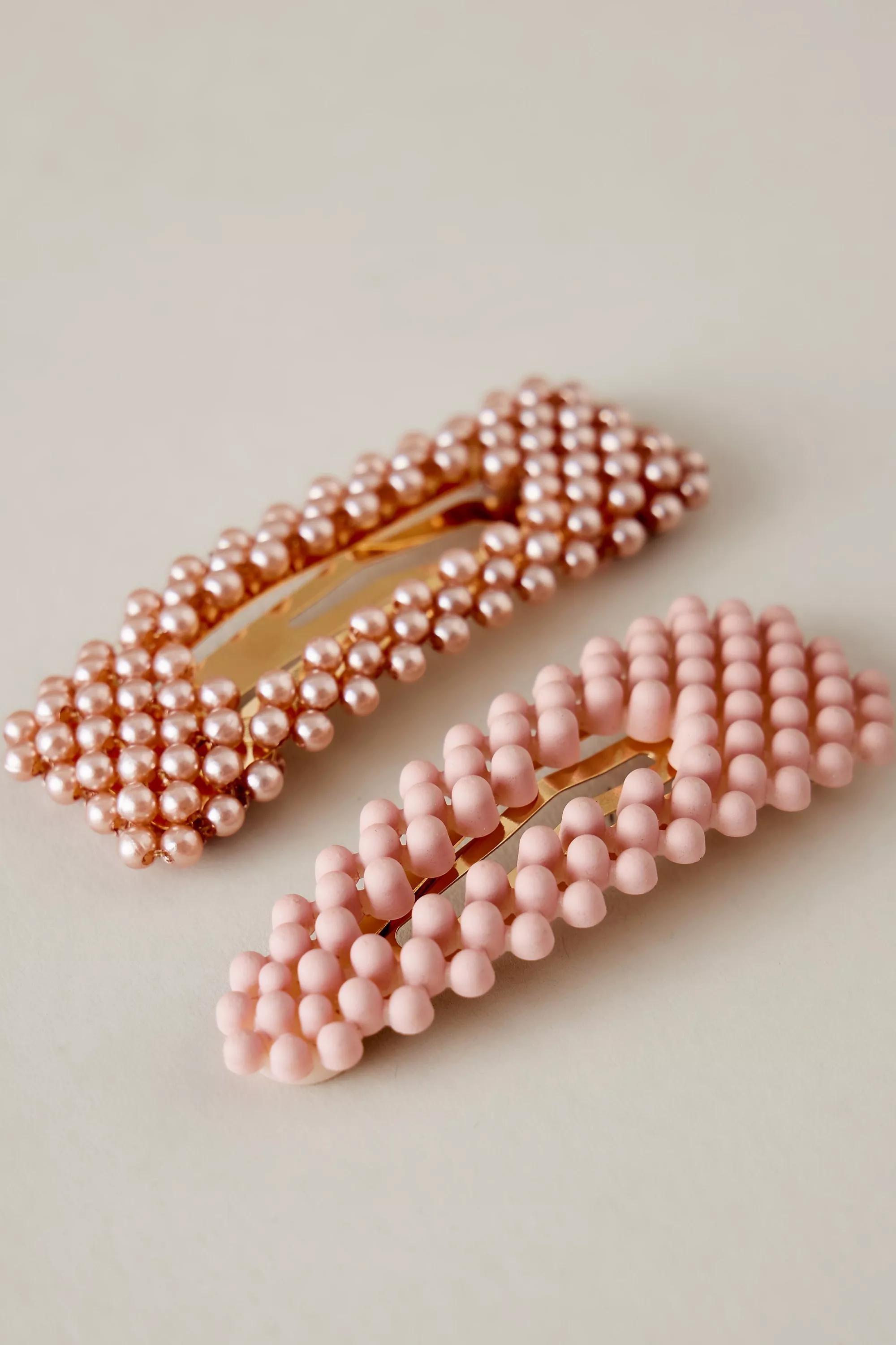 Beaded Snap Hair Clips, Set Of 2, Pink, A501_0066, large image number 1