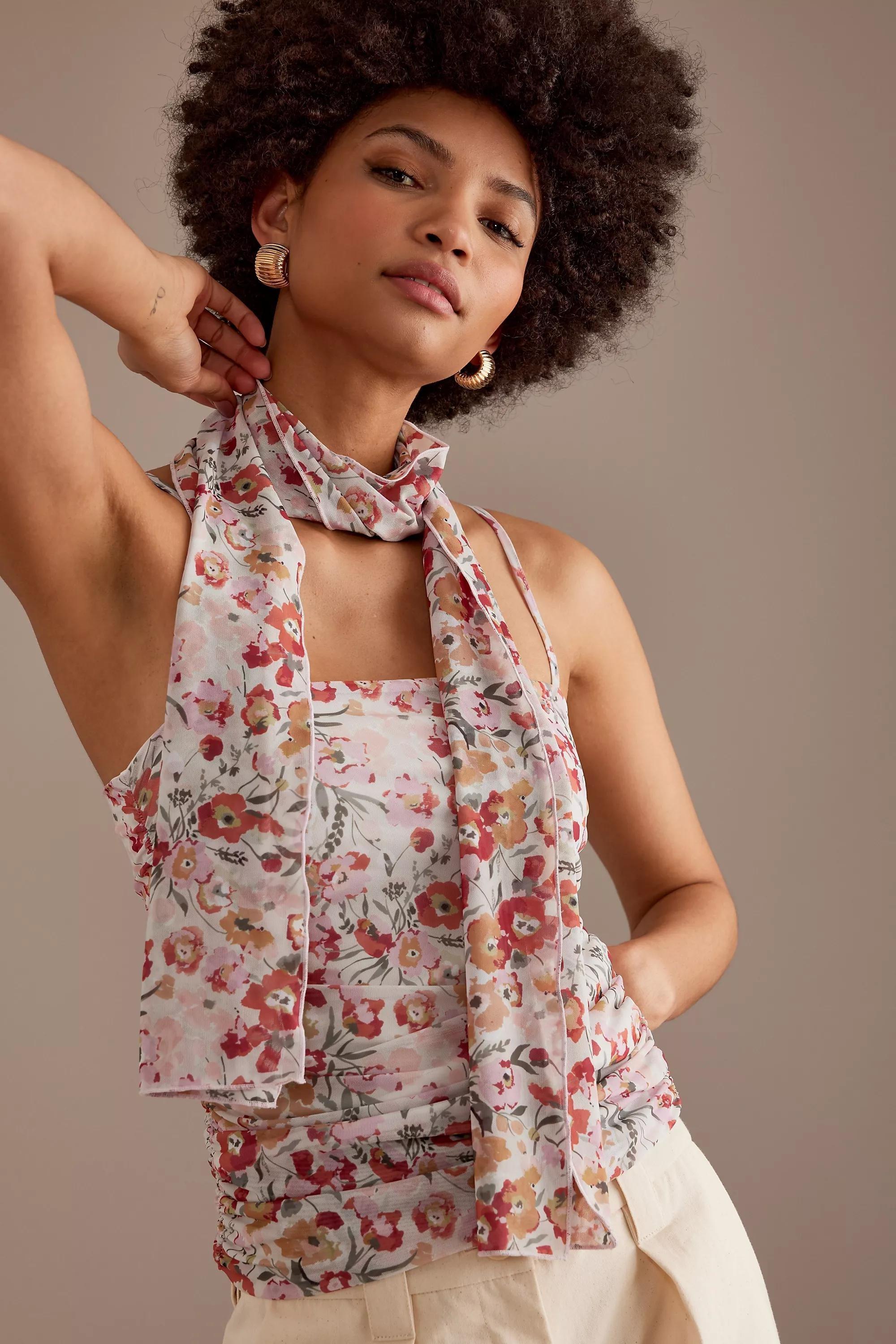 Ruched Sleeveless Scarf-Detailed Top, Multicolour, , large image number 0