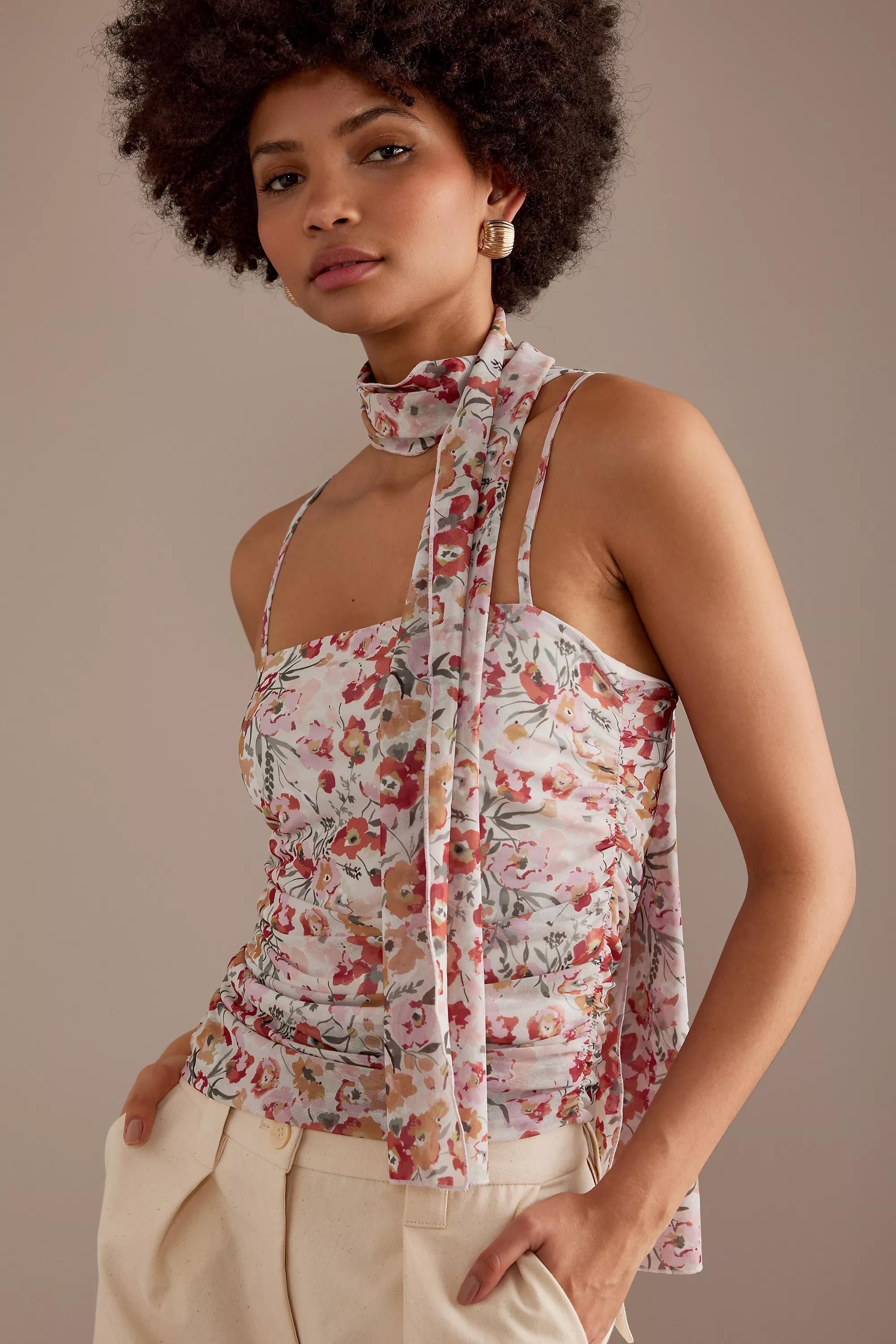 Ruched Sleeveless Scarf-Detailed Top, Multicolour, , large image number 2