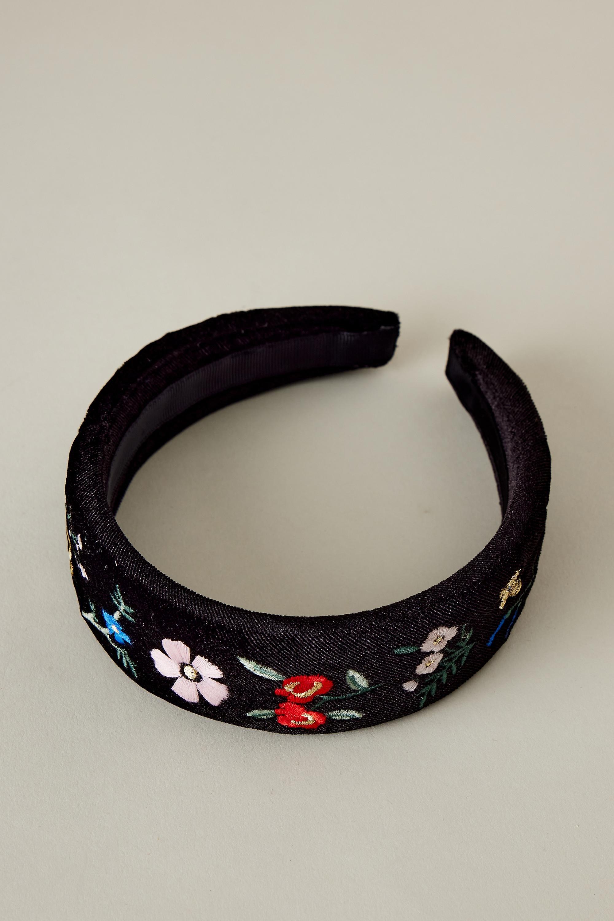 Hawthorne Embroidered Headband, Black, , medium