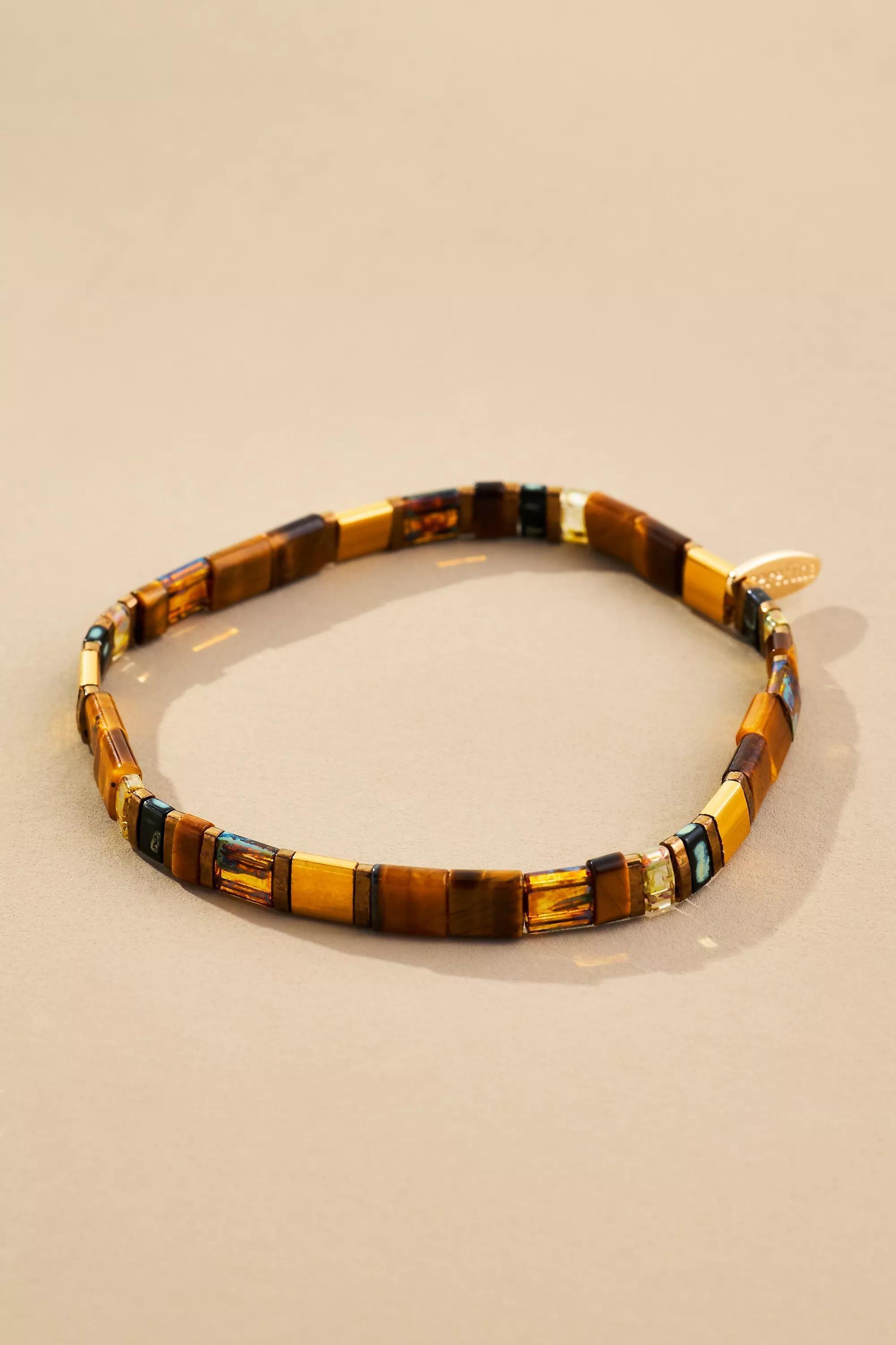 14K Colourful Beaded Chicklet Bracelet, Brown, A501_0020, large image number 1