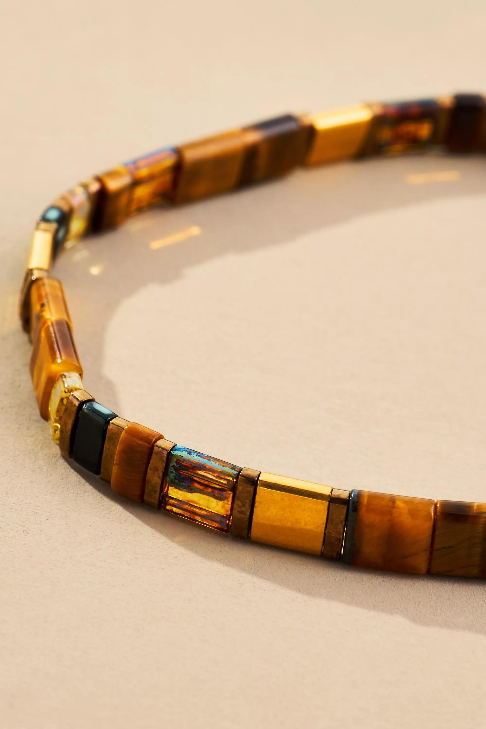 14K Colourful Beaded Chicklet Bracelet, Brown, A501_0020, large image number 2