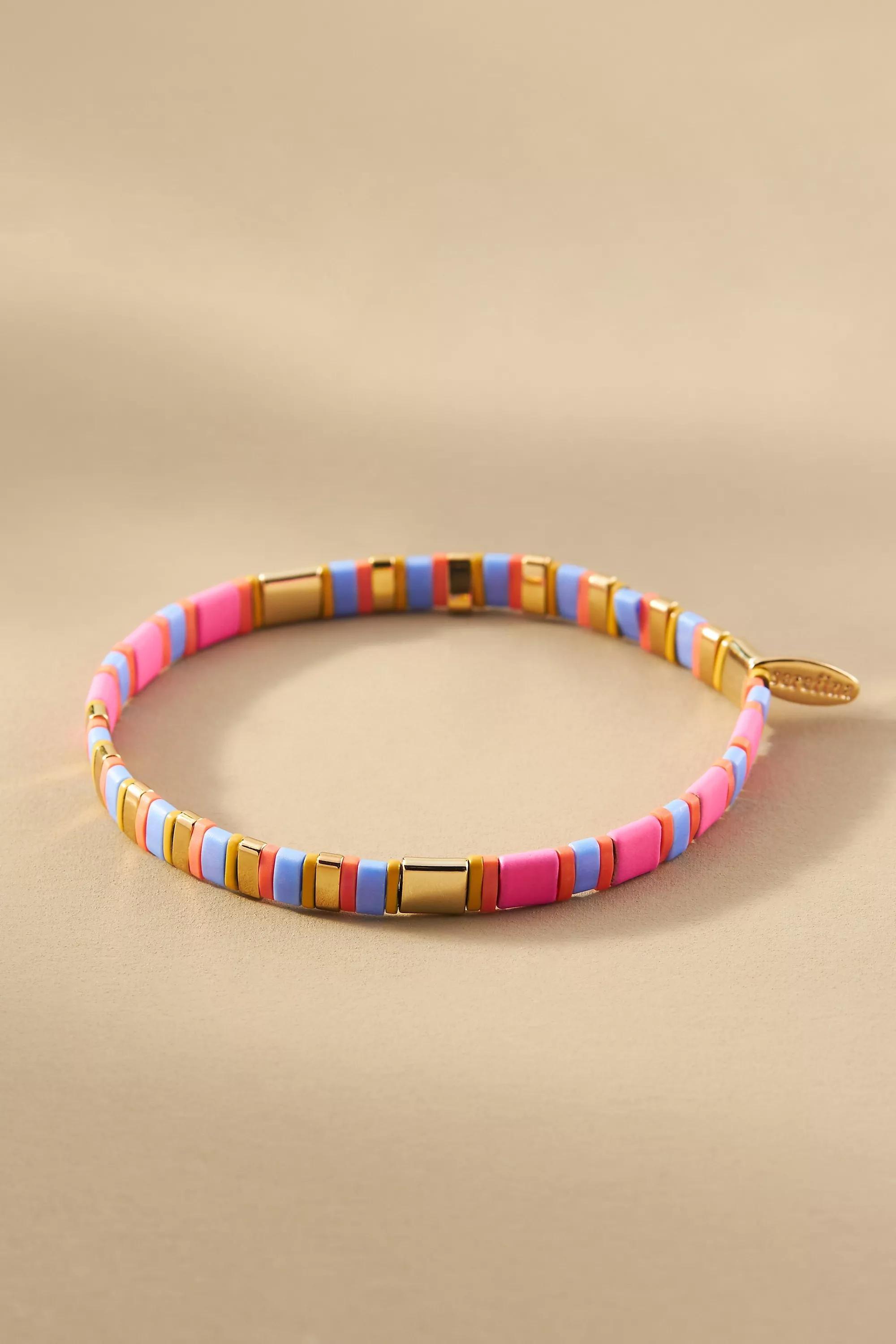 PURPLE Colourful Beaded Chicklet Bracelet, A501_0050, large image number 1