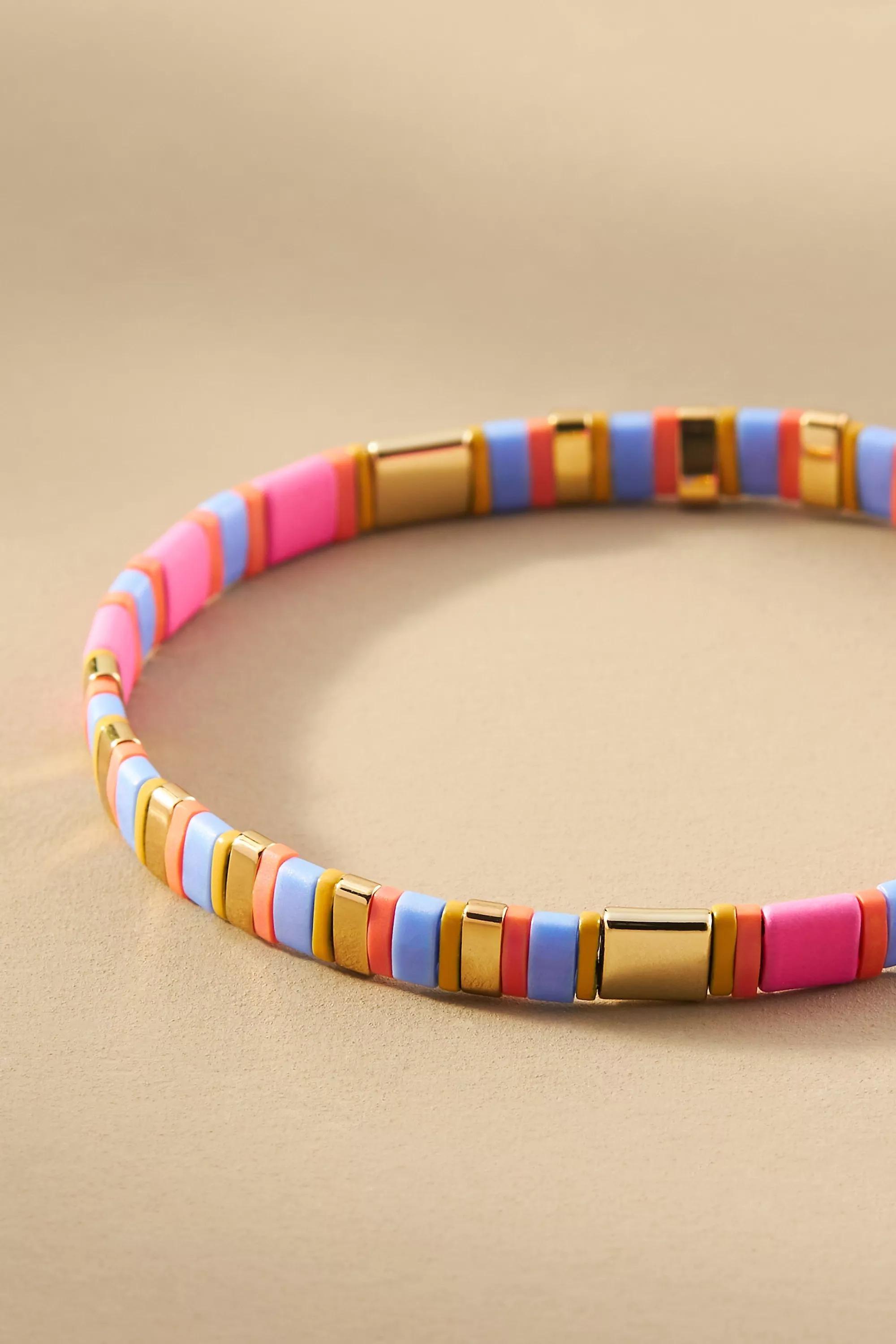 PURPLE Colourful Beaded Chicklet Bracelet, A501_0050, large image number 3