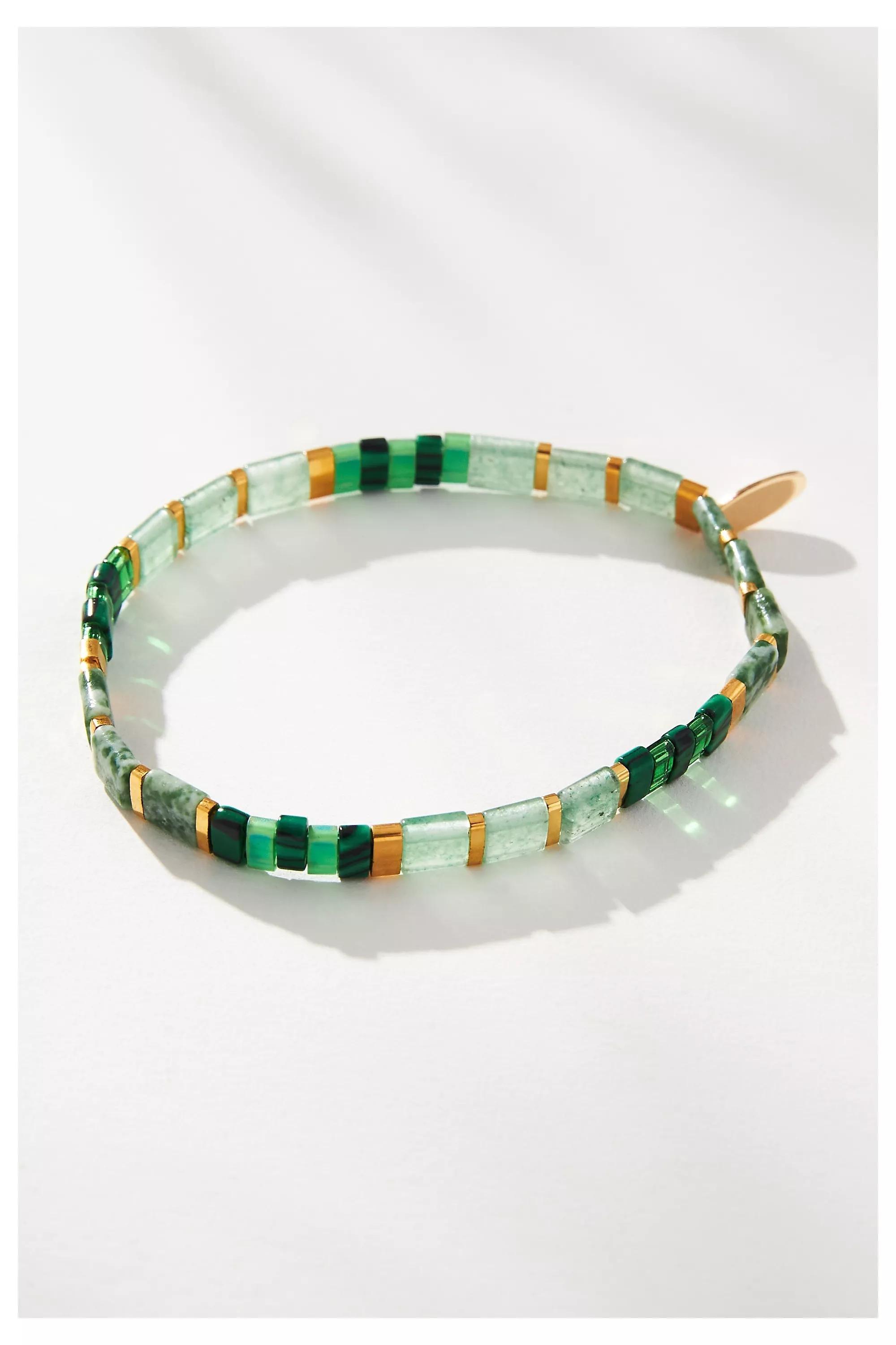 14K Colourful Beaded Chicklet Bracelet, Green, A501_0099, large image number 1