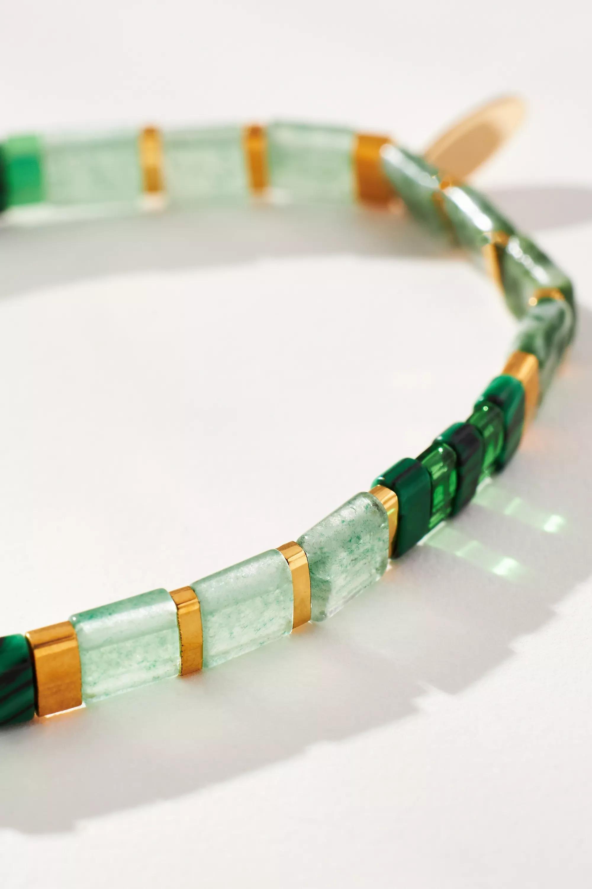 14K Colourful Beaded Chicklet Bracelet, Green, A501_0099, large image number 3